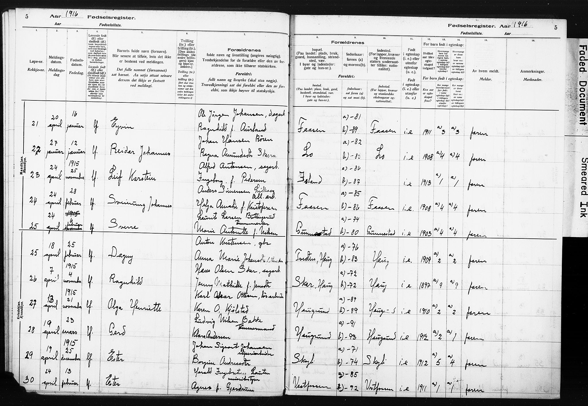 Eiker kirkebøker, AV/SAKO-A-4/J/Ja/L0001: Fødselsregister nr. I 1, 1916-1927, s. 5