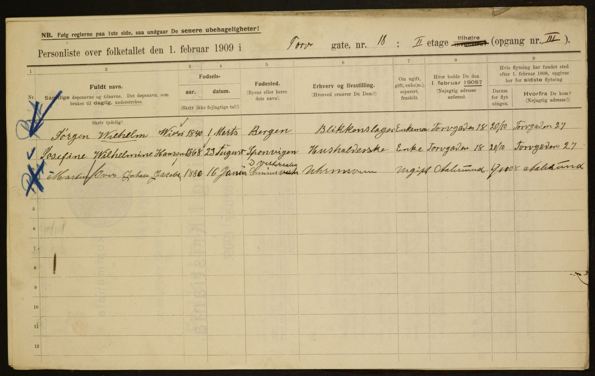OBA, Kommunal folketelling 1.2.1909 for Kristiania kjøpstad, 1909, s. 103420
