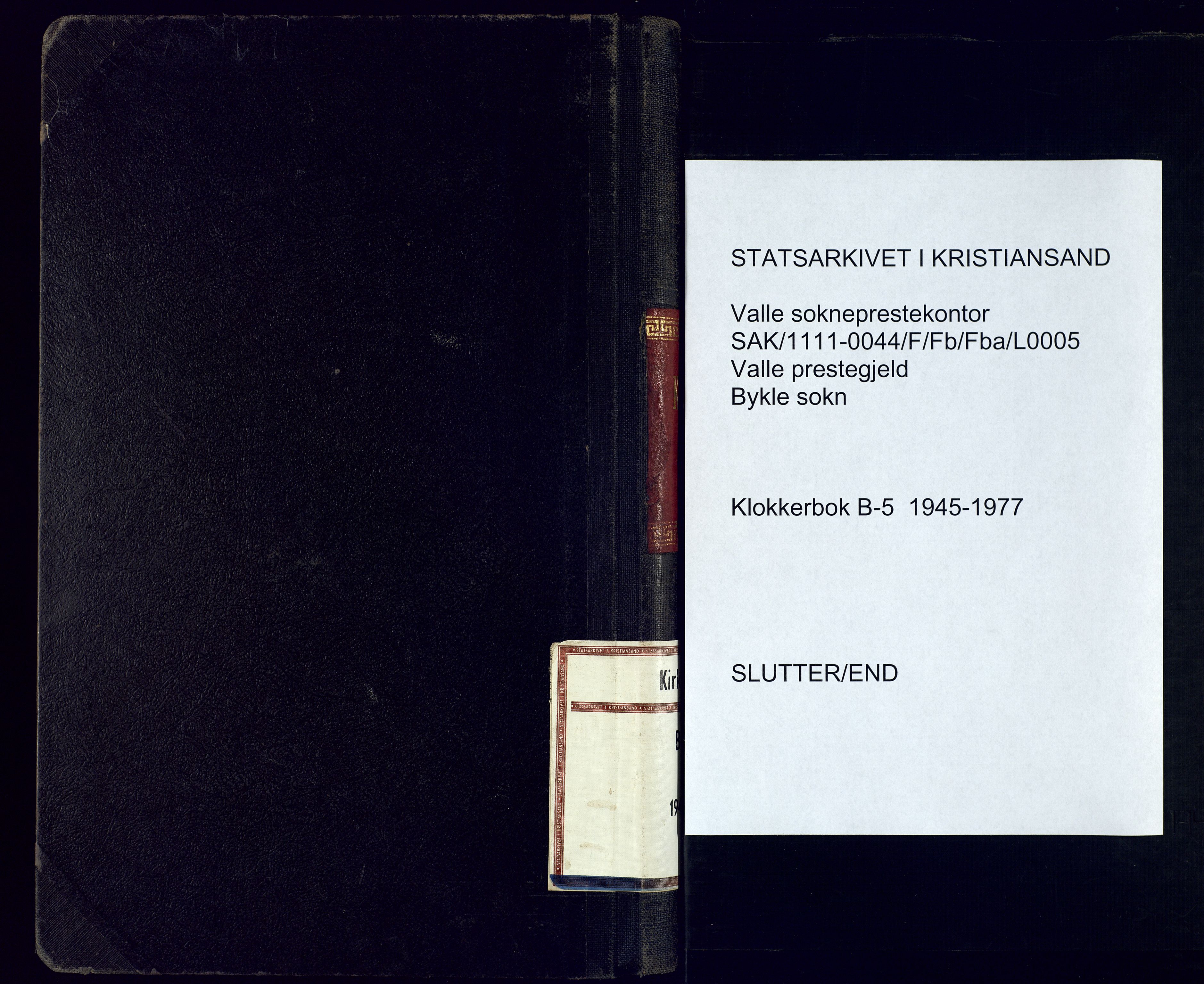 Valle sokneprestkontor, AV/SAK-1111-0044/F/Fb/Fba/L0005: Klokkerbok nr. B-5, 1945-1977