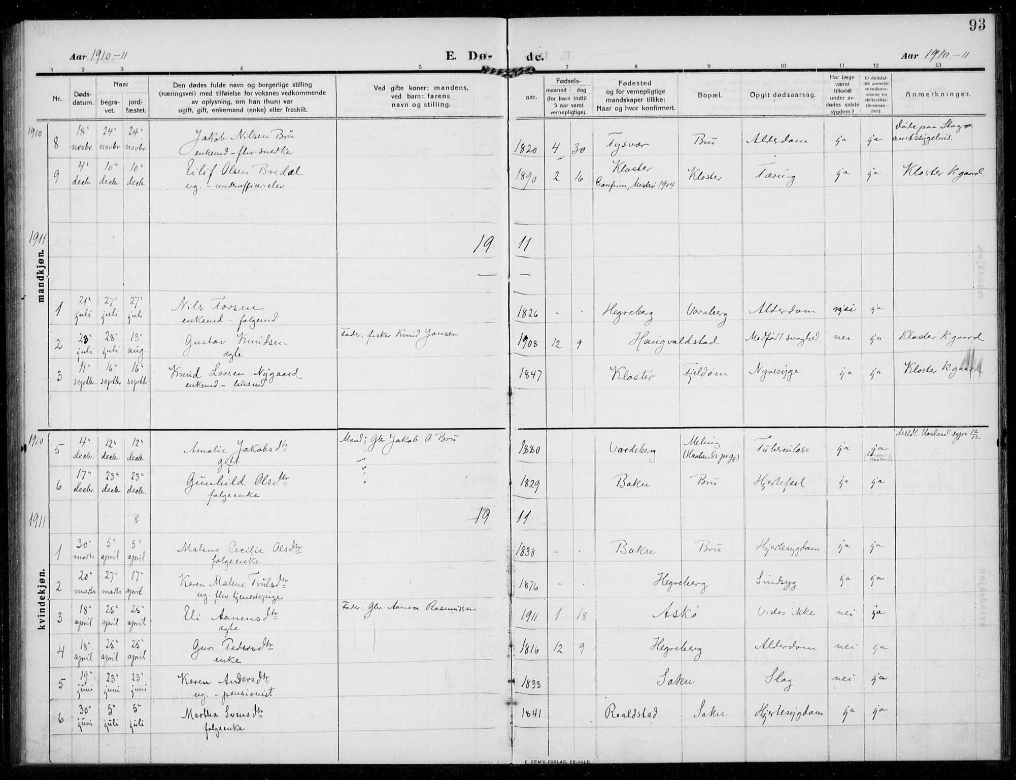 Rennesøy sokneprestkontor, AV/SAST-A -101827/H/Ha/Haa/L0017: Ministerialbok nr. A 17, 1908-1926, s. 93