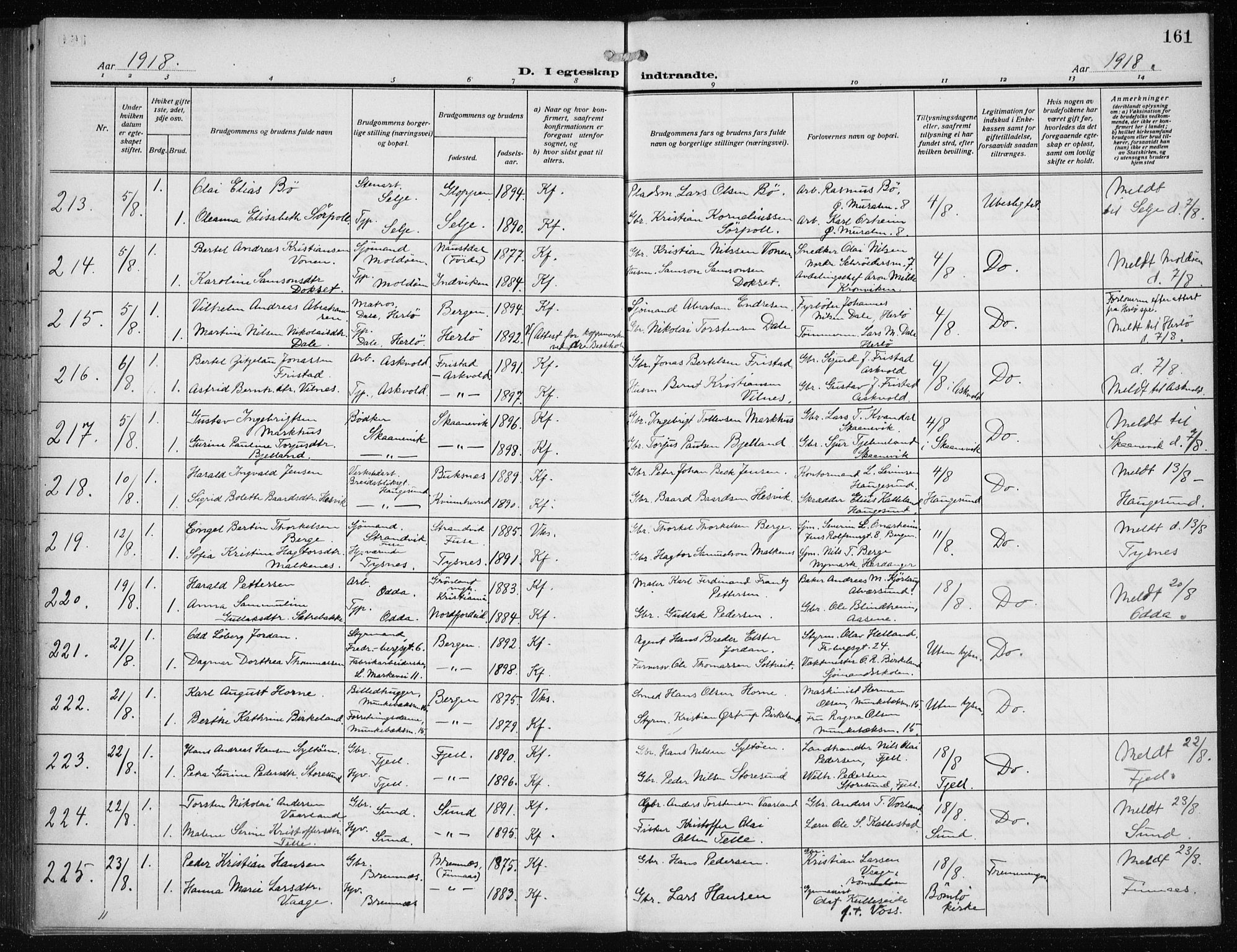 Nykirken Sokneprestembete, AV/SAB-A-77101/H/Haa/L0036: Ministerialbok nr. D 6, 1913-1918, s. 161
