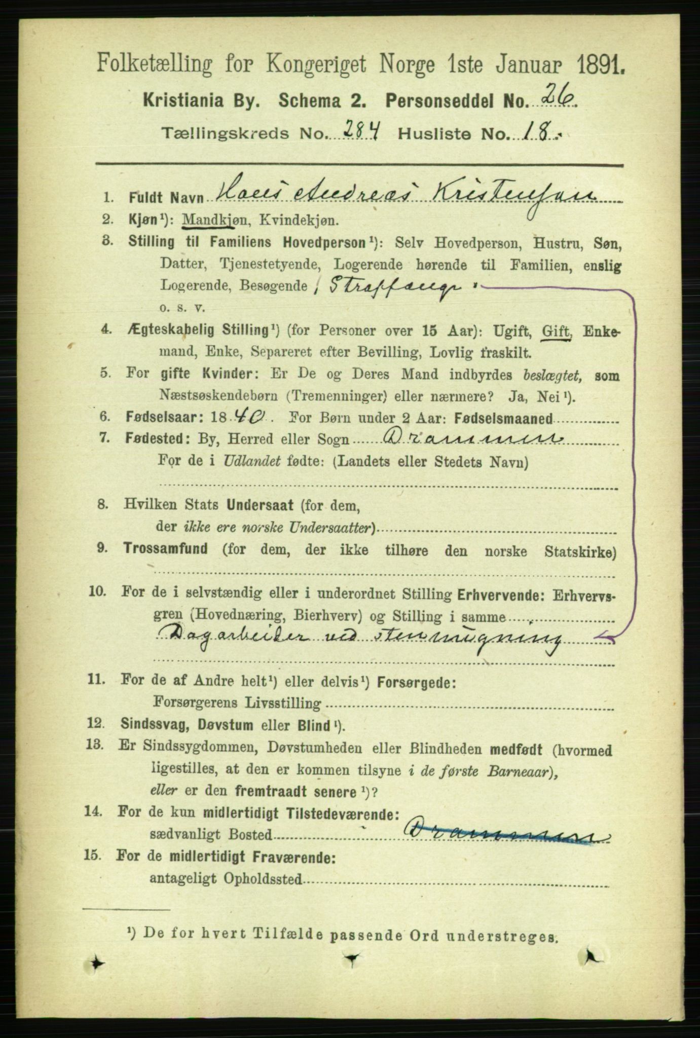 RA, Folketelling 1891 for 0301 Kristiania kjøpstad, 1891, s. 173854