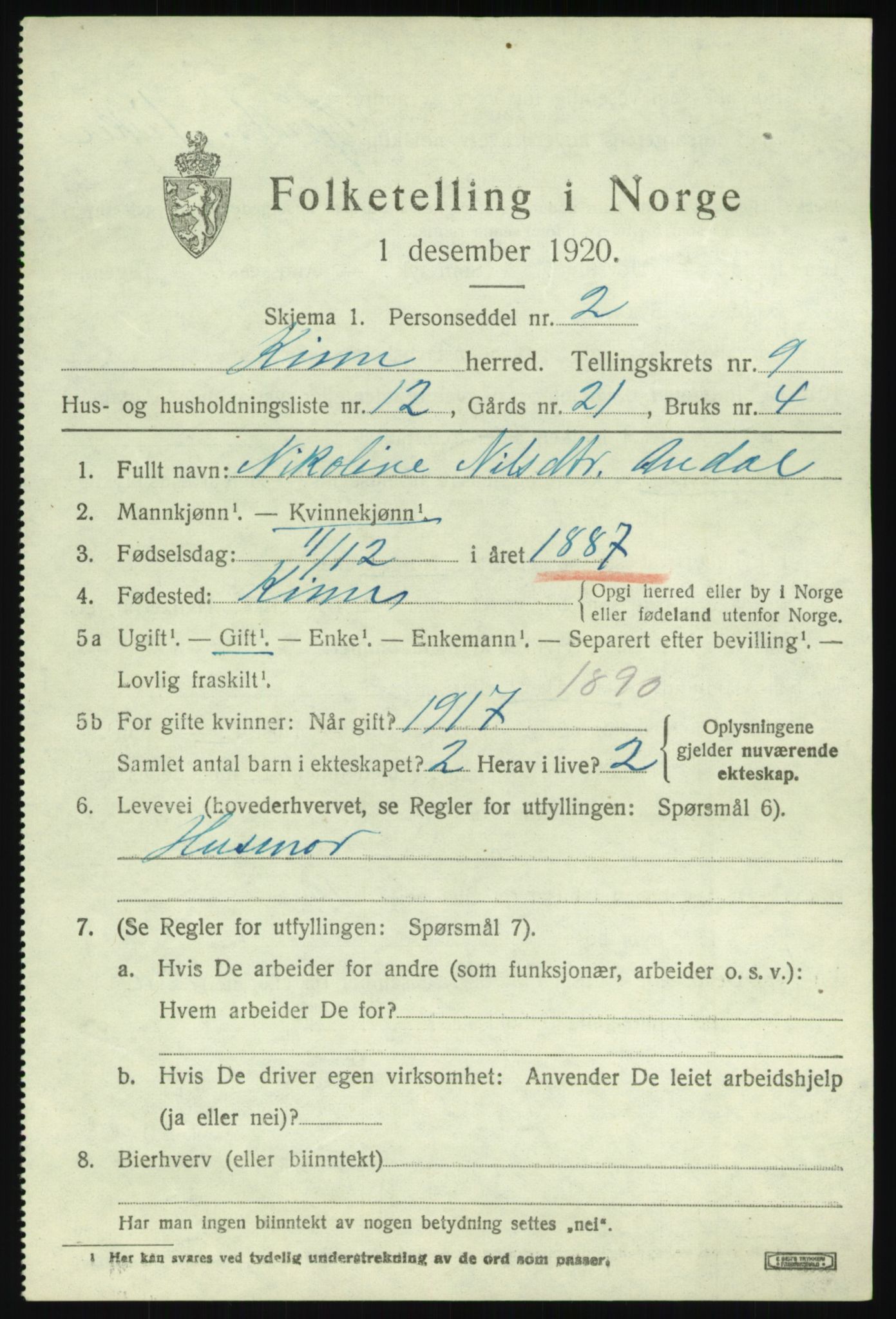 SAB, Folketelling 1920 for 1437 Kinn herred, 1920, s. 3429