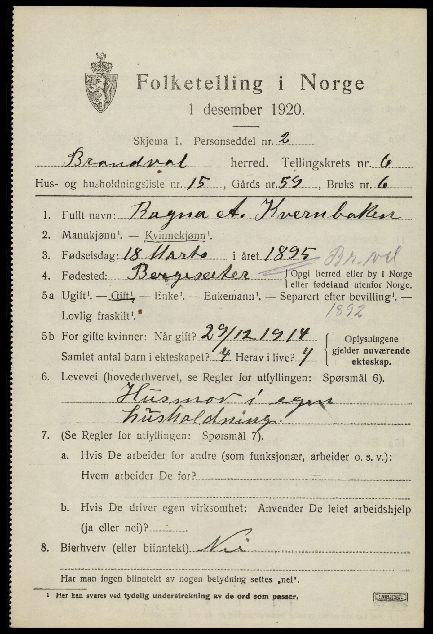 SAH, Folketelling 1920 for 0422 Brandval herred, 1920, s. 5426