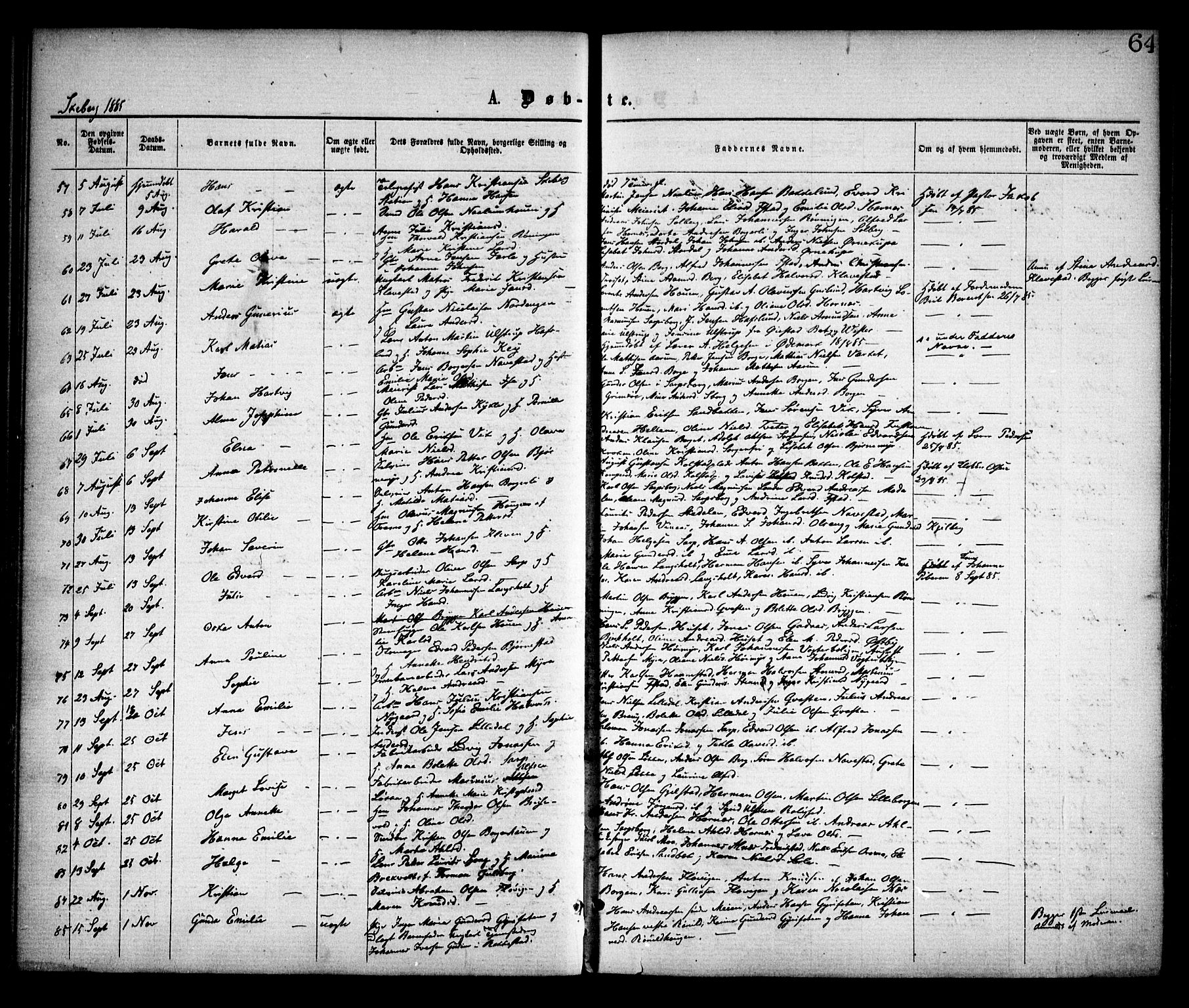 Skjeberg prestekontor Kirkebøker, AV/SAO-A-10923/F/Fa/L0008: Ministerialbok nr. I 8, 1869-1885, s. 64