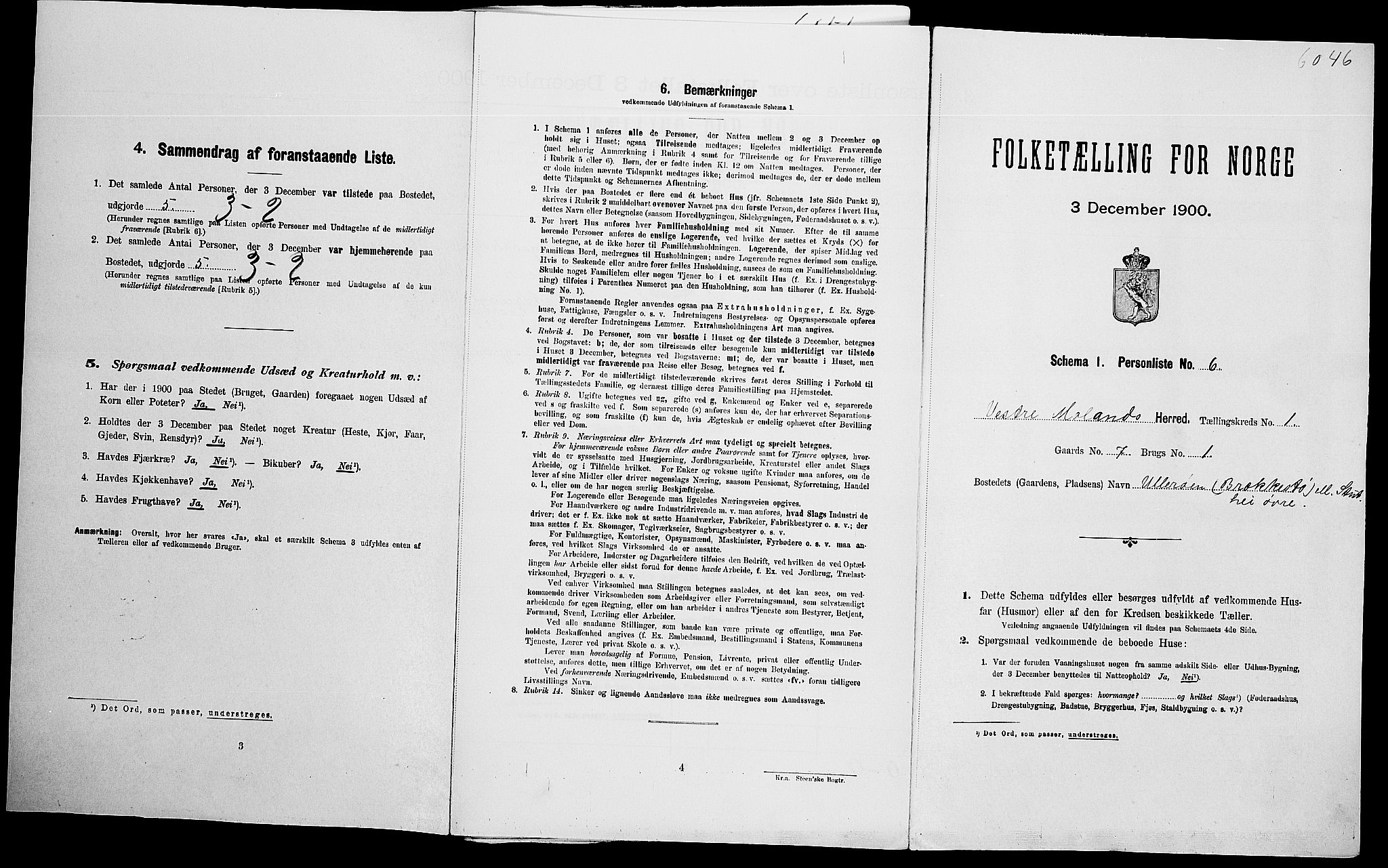 SAK, Folketelling 1900 for 0926 Vestre Moland herred, 1900, s. 91