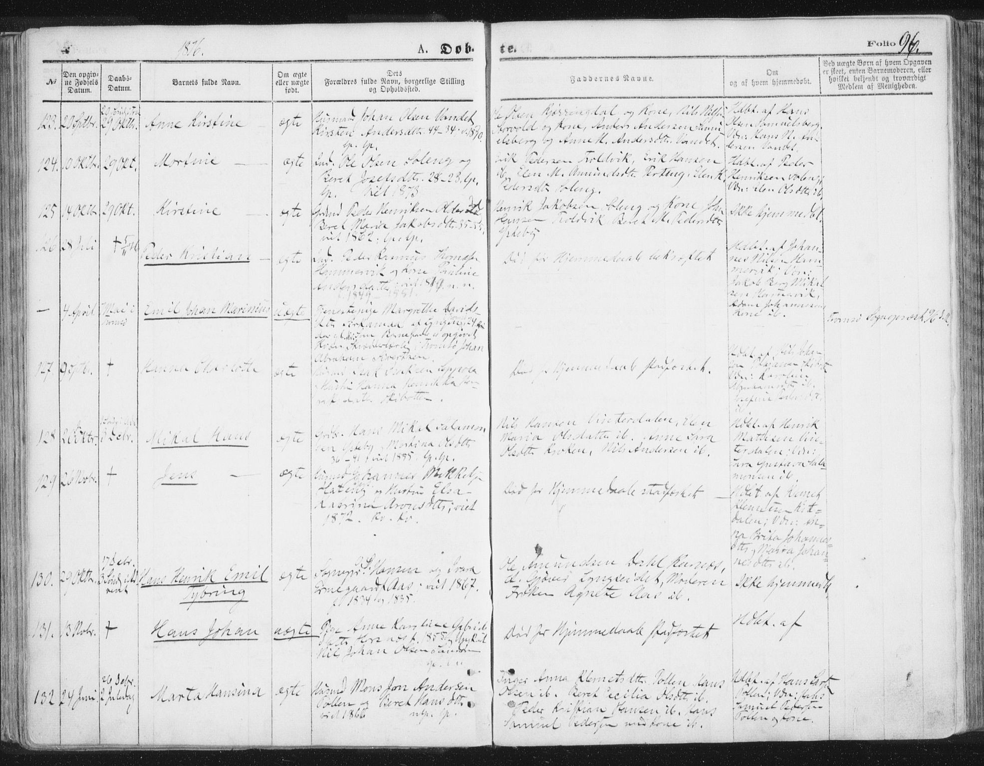 Lyngen sokneprestembete, AV/SATØ-S-1289/H/He/Hea/L0006kirke: Ministerialbok nr. 6, 1870-1878, s. 96
