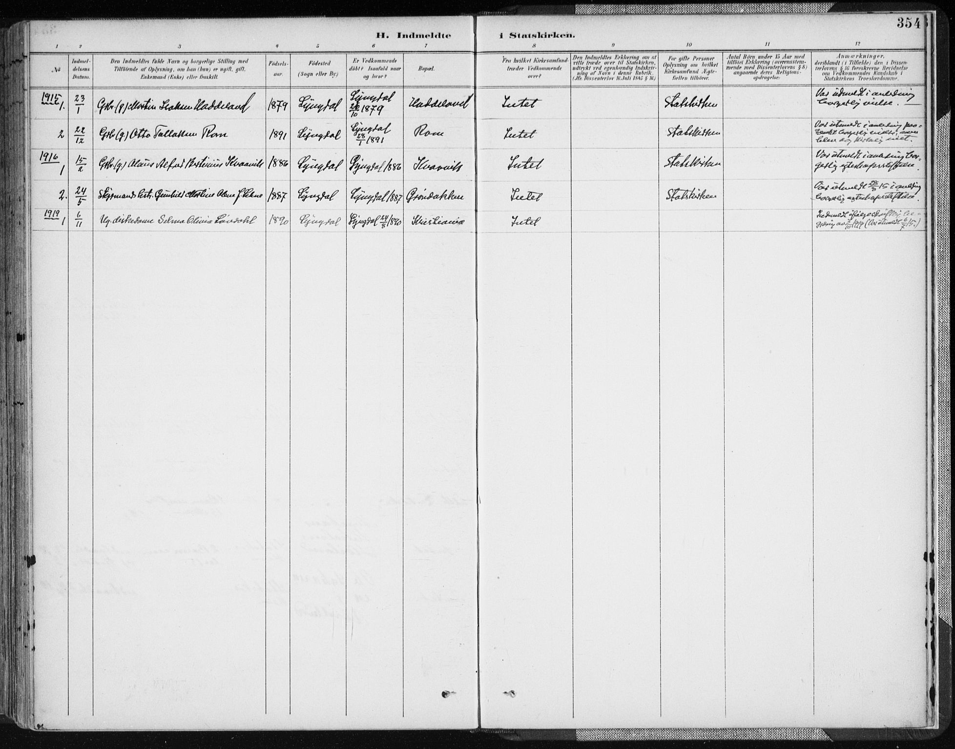 Lyngdal sokneprestkontor, AV/SAK-1111-0029/F/Fa/Fac/L0012: Ministerialbok nr. A 12, 1894-1918, s. 354