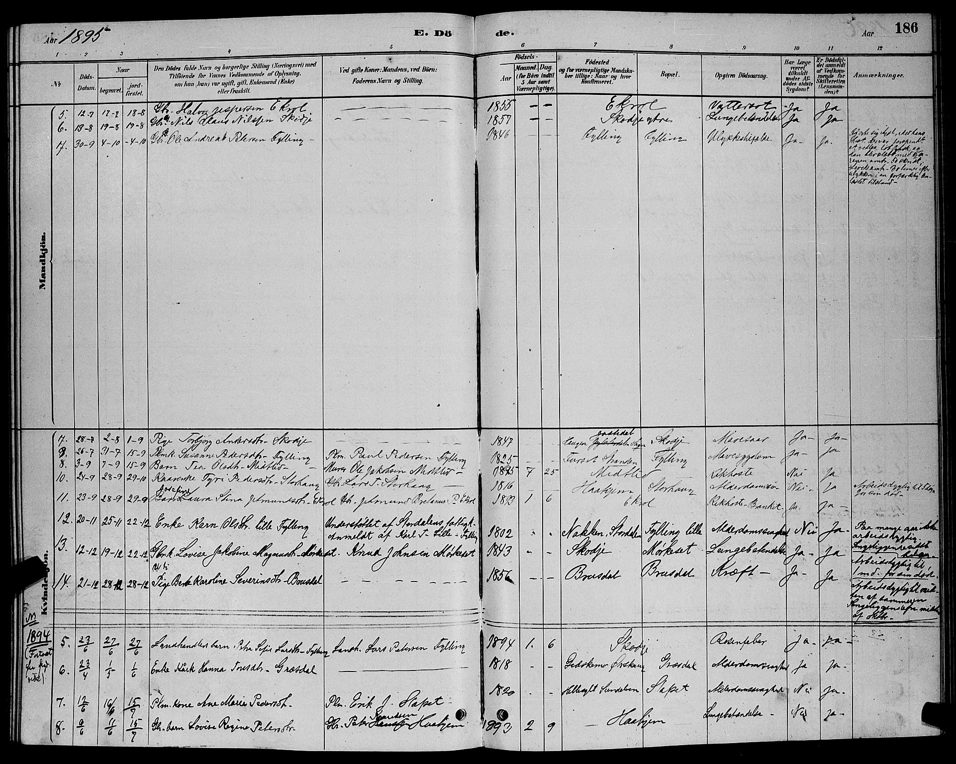 Ministerialprotokoller, klokkerbøker og fødselsregistre - Møre og Romsdal, SAT/A-1454/524/L0365: Klokkerbok nr. 524C06, 1880-1899, s. 186