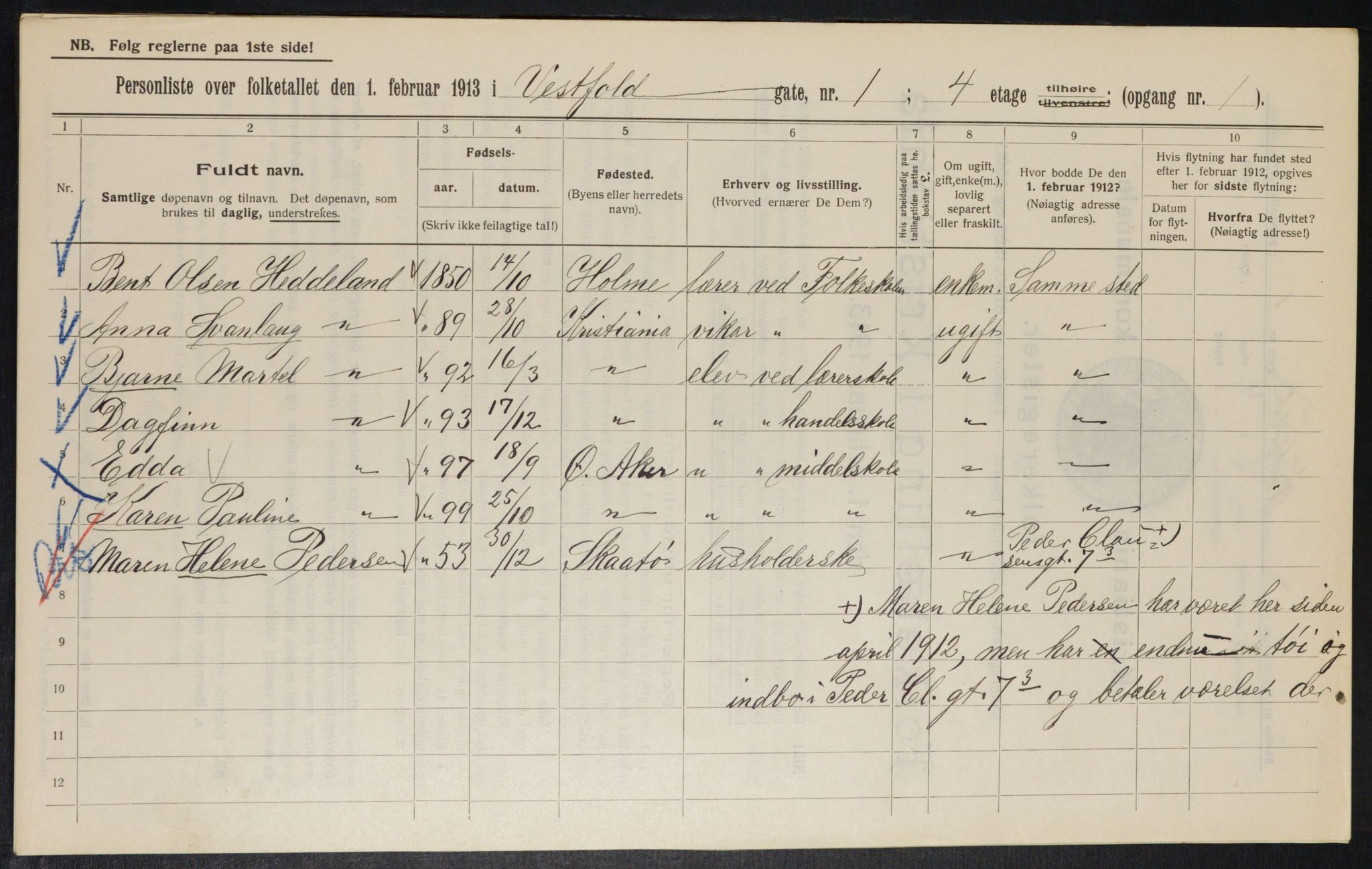 OBA, Kommunal folketelling 1.2.1913 for Kristiania, 1913, s. 122233