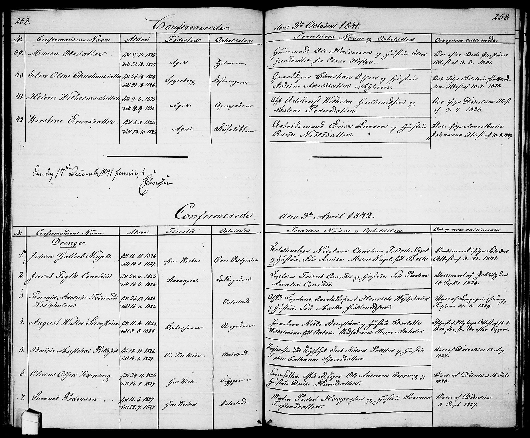 Garnisonsmenigheten Kirkebøker, SAO/A-10846/G/Ga/L0005: Klokkerbok nr. 5, 1841-1860, s. 258
