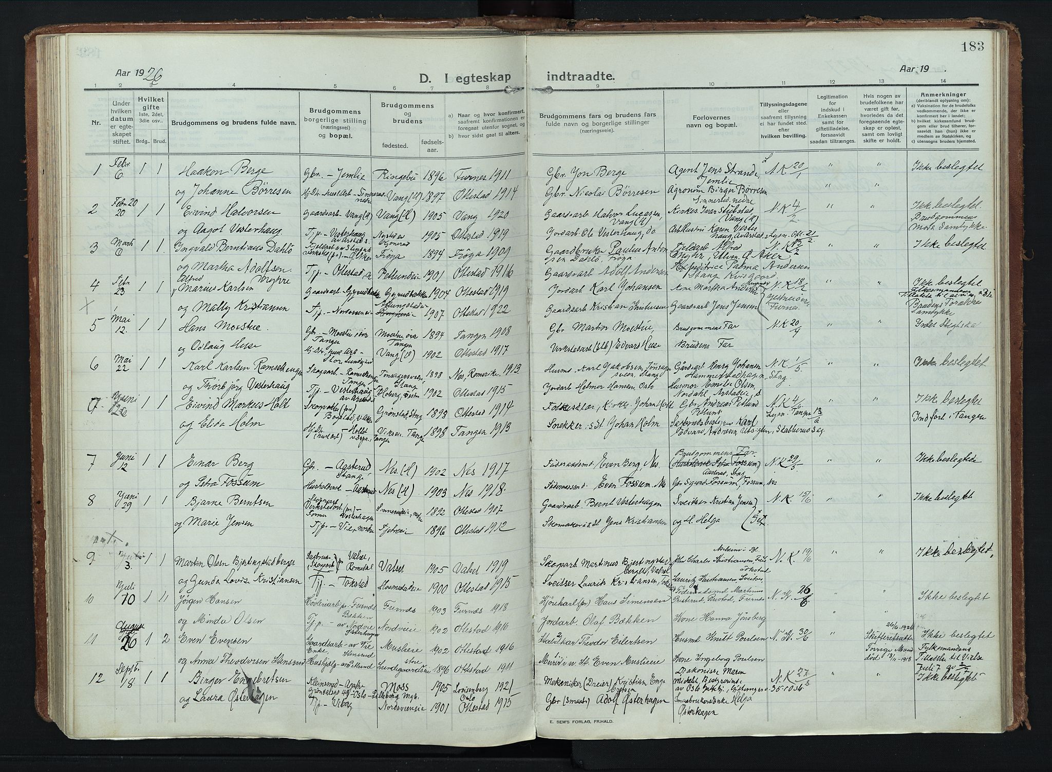 Stange prestekontor, AV/SAH-PREST-002/K/L0028: Ministerialbok nr. 28, 1913-1932, s. 183