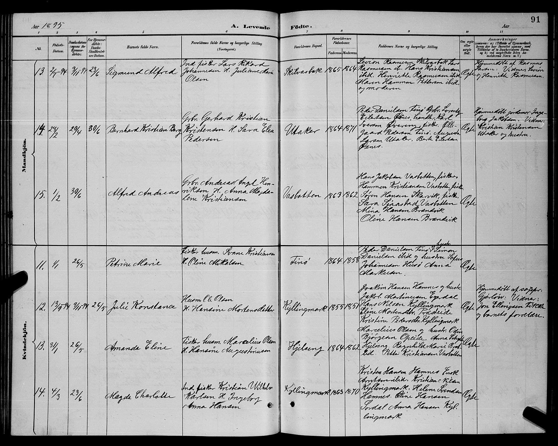 Ministerialprotokoller, klokkerbøker og fødselsregistre - Nordland, AV/SAT-A-1459/859/L0859: Klokkerbok nr. 859C05, 1887-1898, s. 91