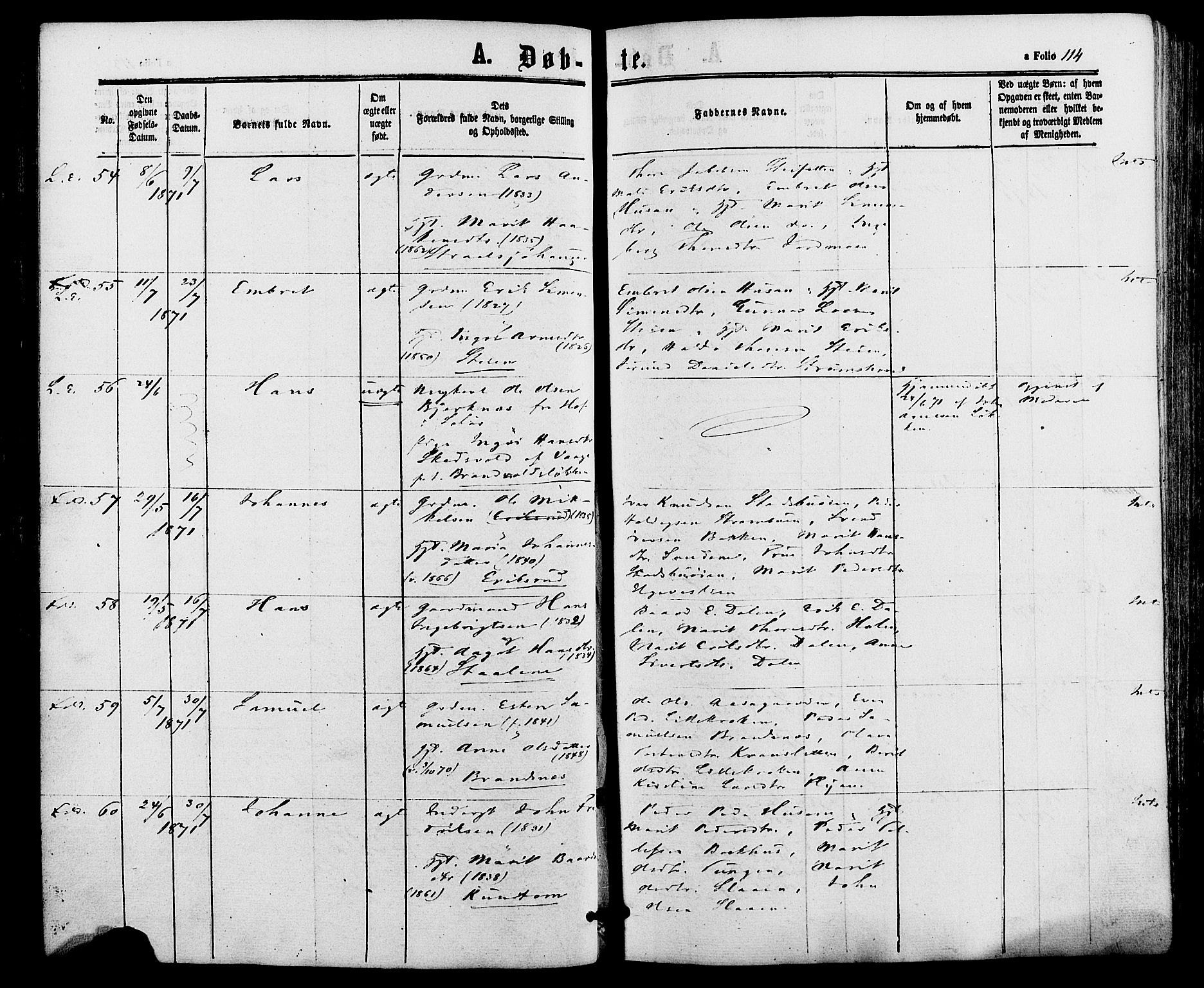 Alvdal prestekontor, AV/SAH-PREST-060/H/Ha/Haa/L0001: Ministerialbok nr. 1, 1863-1882, s. 114