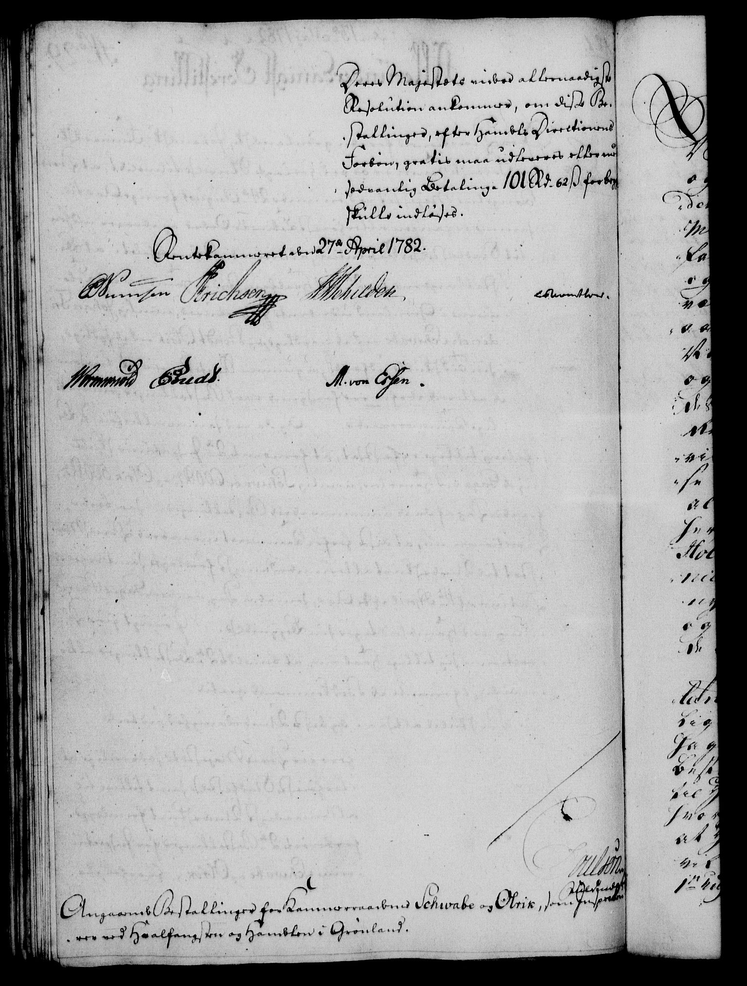 Rentekammeret, Kammerkanselliet, AV/RA-EA-3111/G/Gf/Gfa/L0064: Norsk relasjons- og resolusjonsprotokoll (merket RK 52.64), 1782, s. 231