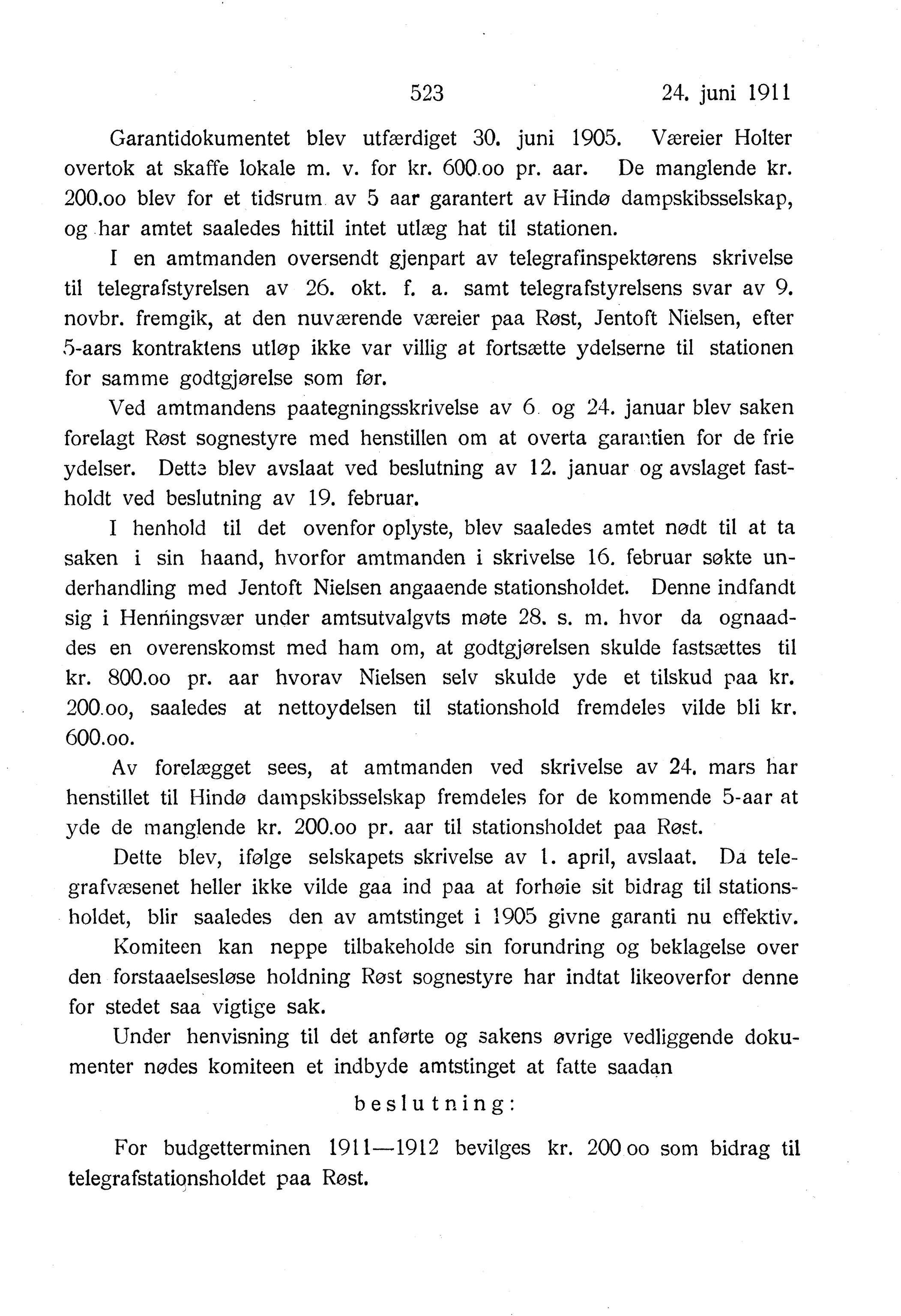 Nordland Fylkeskommune. Fylkestinget, AIN/NFK-17/176/A/Ac/L0034: Fylkestingsforhandlinger 1911, 1911