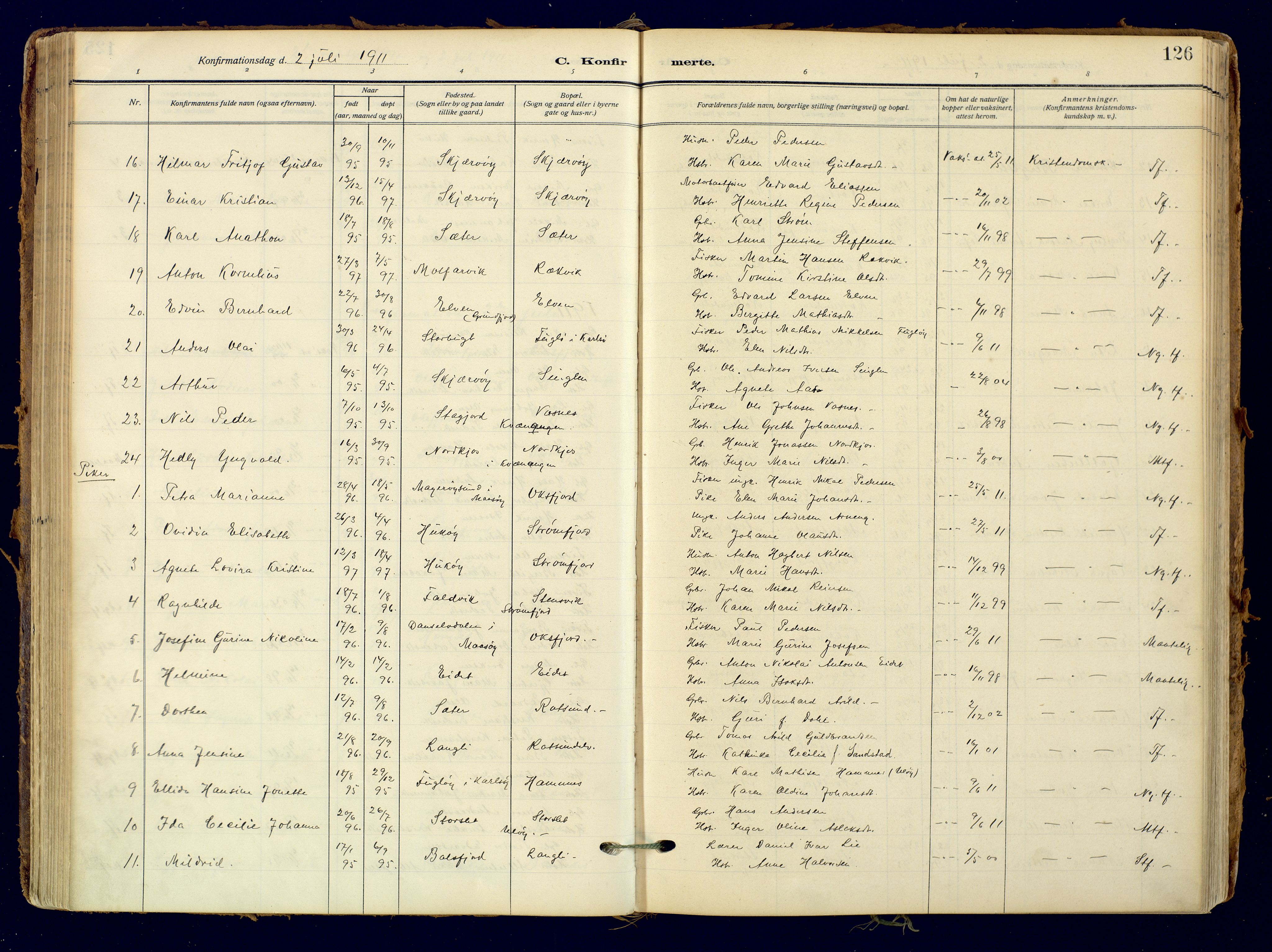 Skjervøy sokneprestkontor, AV/SATØ-S-1300/H/Ha/Haa: Ministerialbok nr. 18, 1910-1926, s. 126