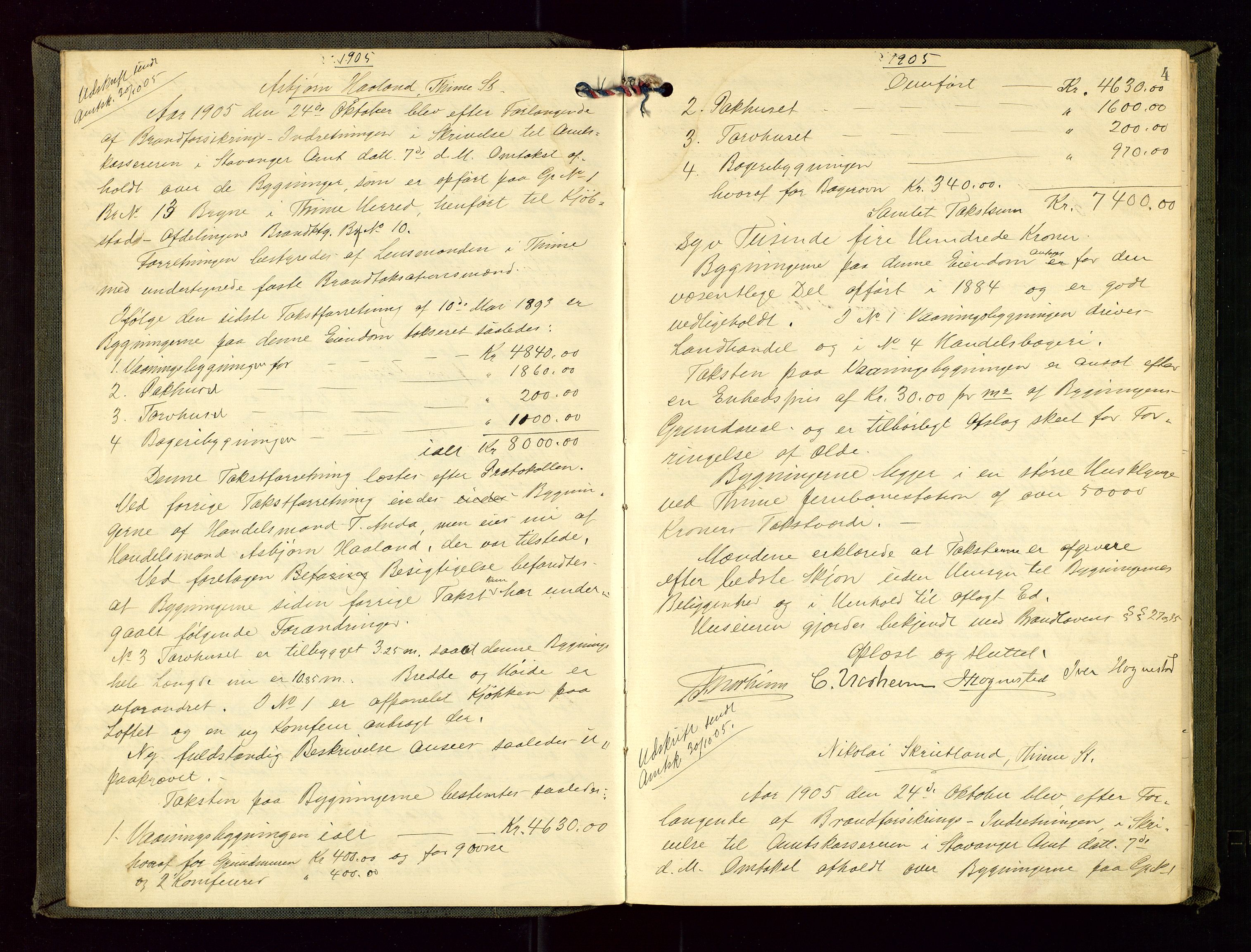 Time lensmannskontor, AV/SAST-A-100420/Goa/L0002: "Brandtakstprotokol", 1904-1920, s. 3b-4a
