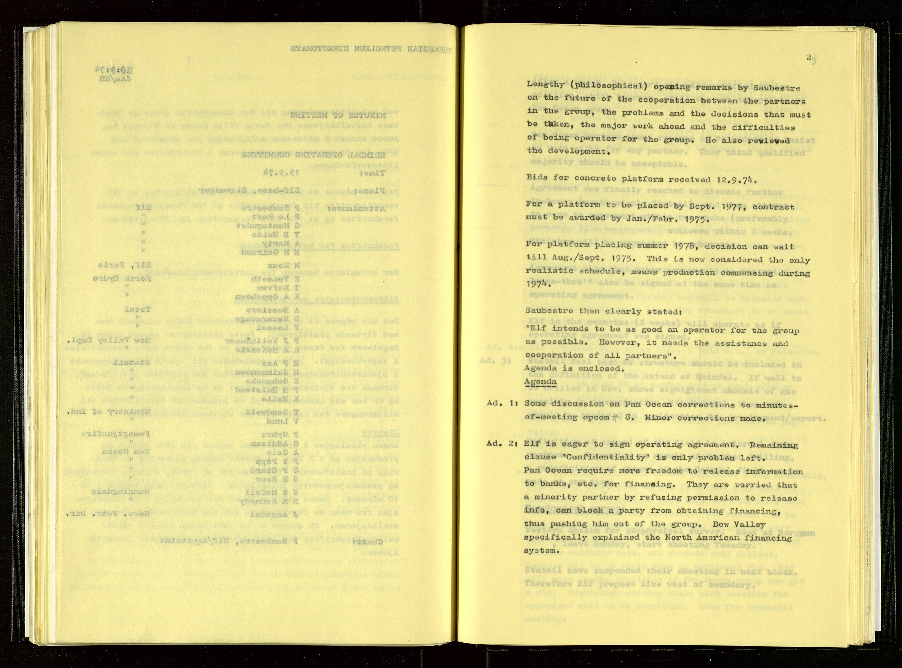 Oljedirektoratet, AV/SAST-A-101366/Aa/L0003: Referatprotokoller, 1974