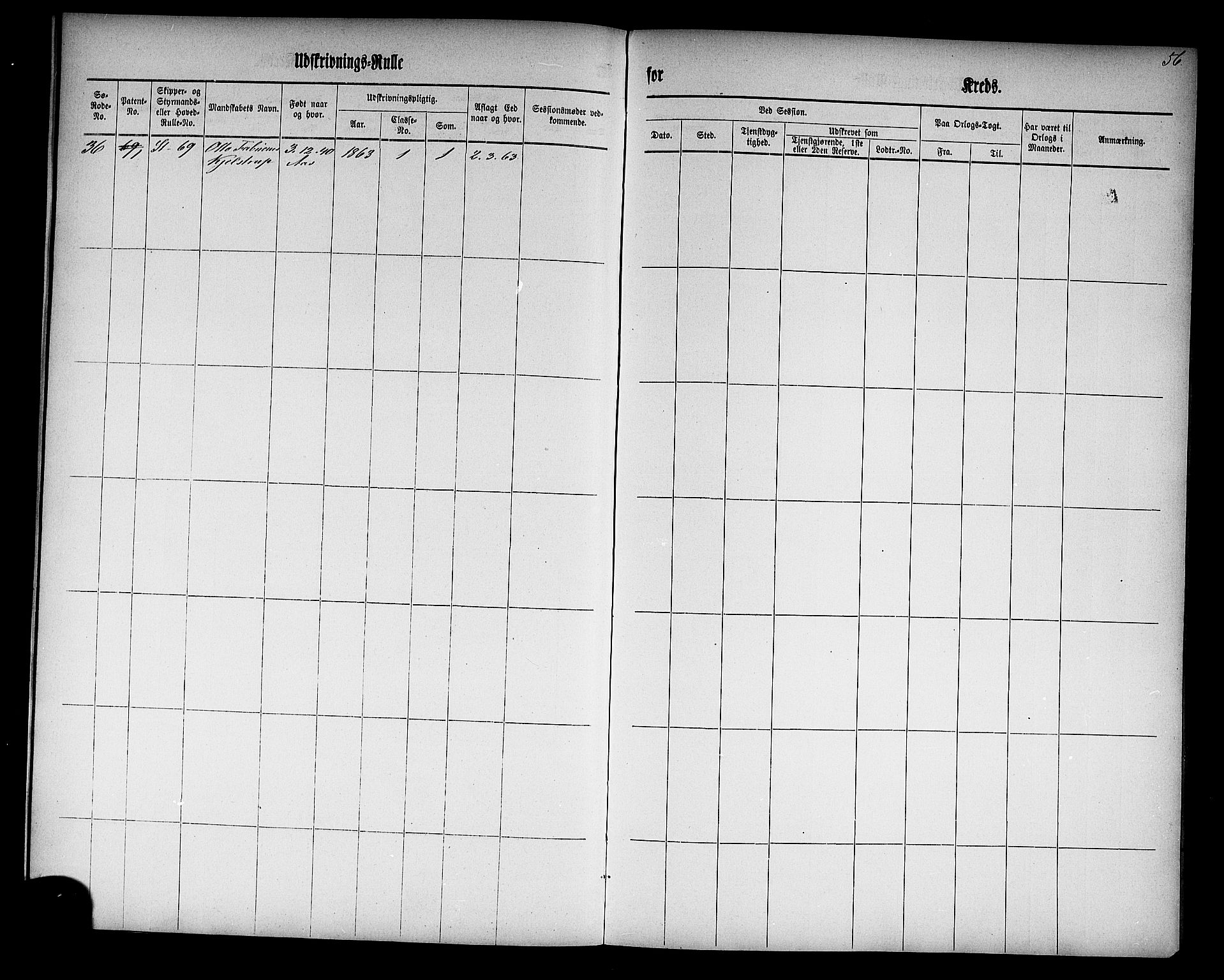 Drøbak mønstringskontor, SAO/A-10569f/F/Fc/Fcc/L0001: Utskrivningsrulle, 1860, s. 56