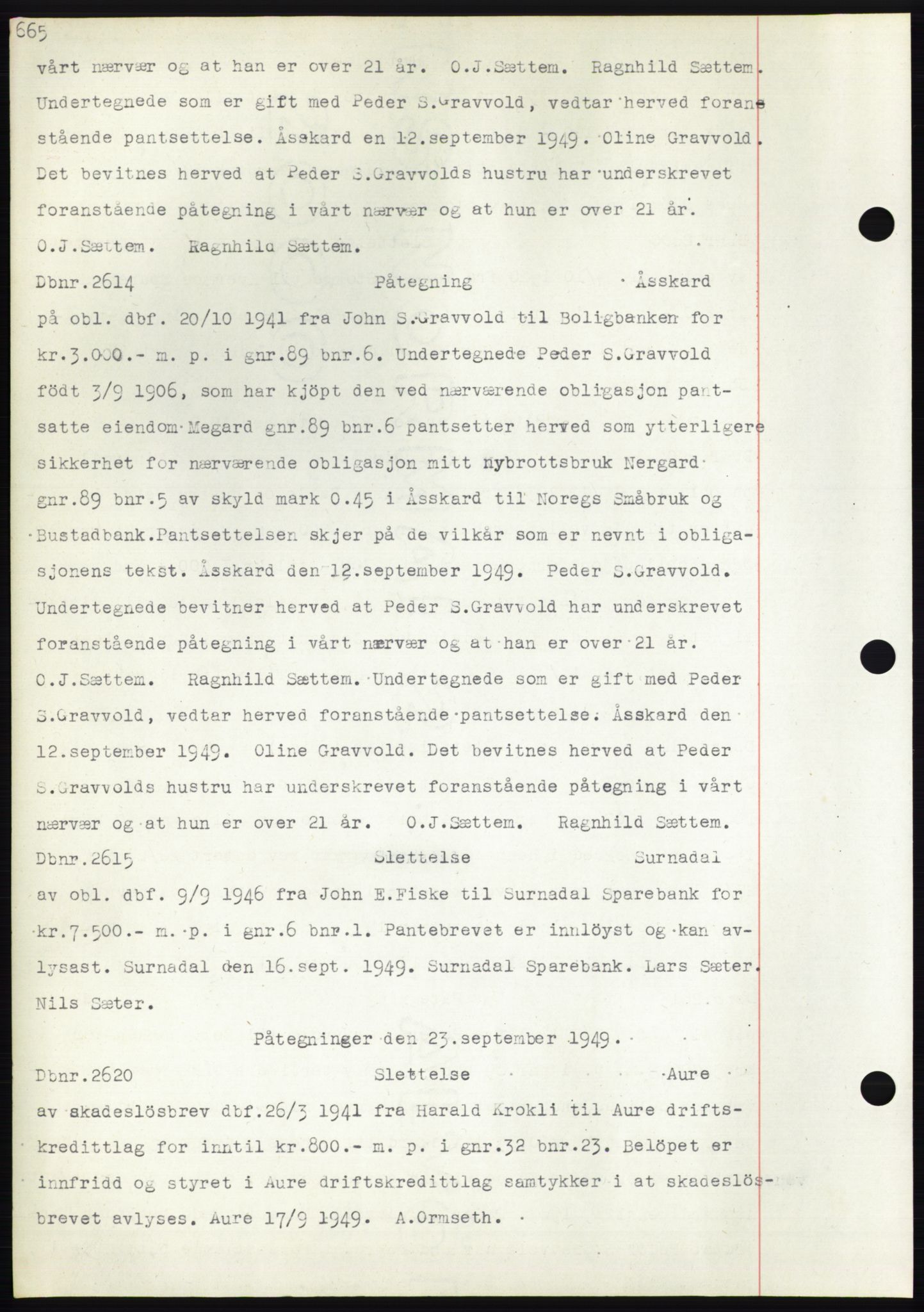 Nordmøre sorenskriveri, SAT/A-4132/1/2/2Ca: Pantebok nr. C82b, 1946-1951, Dagboknr: 2614/1949