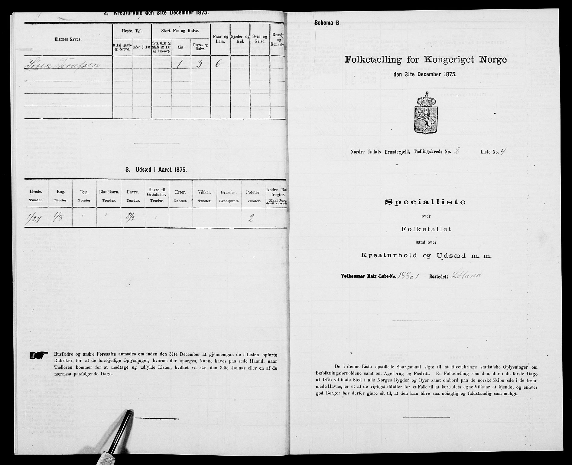 SAK, Folketelling 1875 for 1028P Nord-Audnedal prestegjeld, 1875, s. 173