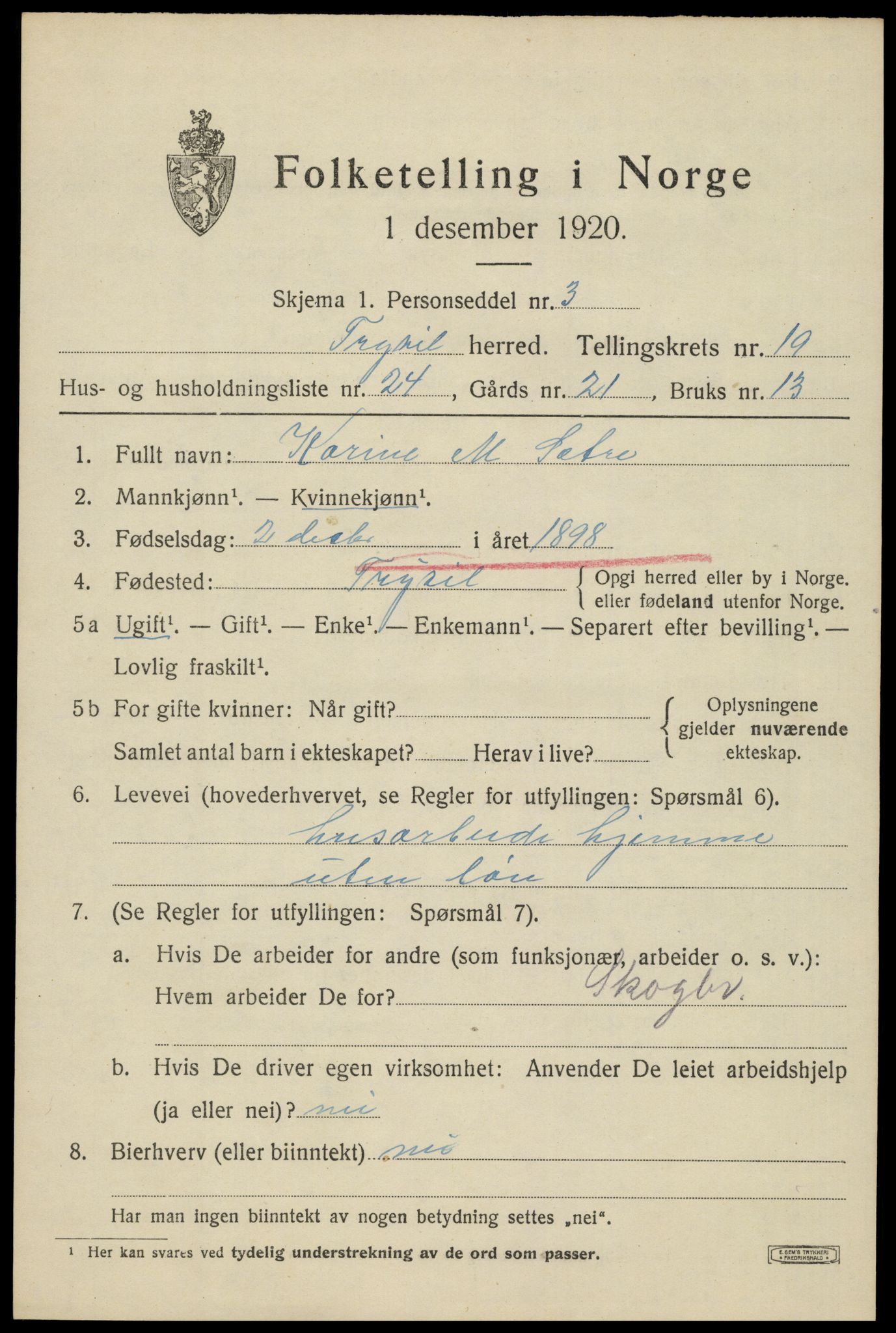 SAH, Folketelling 1920 for 0428 Trysil herred, 1920, s. 13005