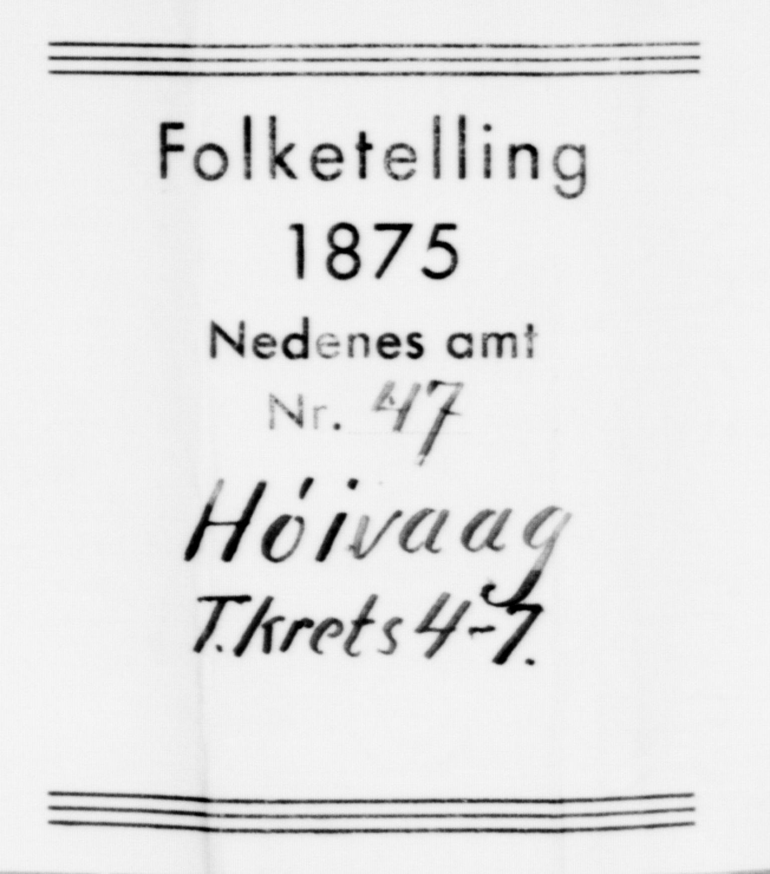 SAK, Folketelling 1875 for 0927P Høvåg prestegjeld, 1875, s. 440