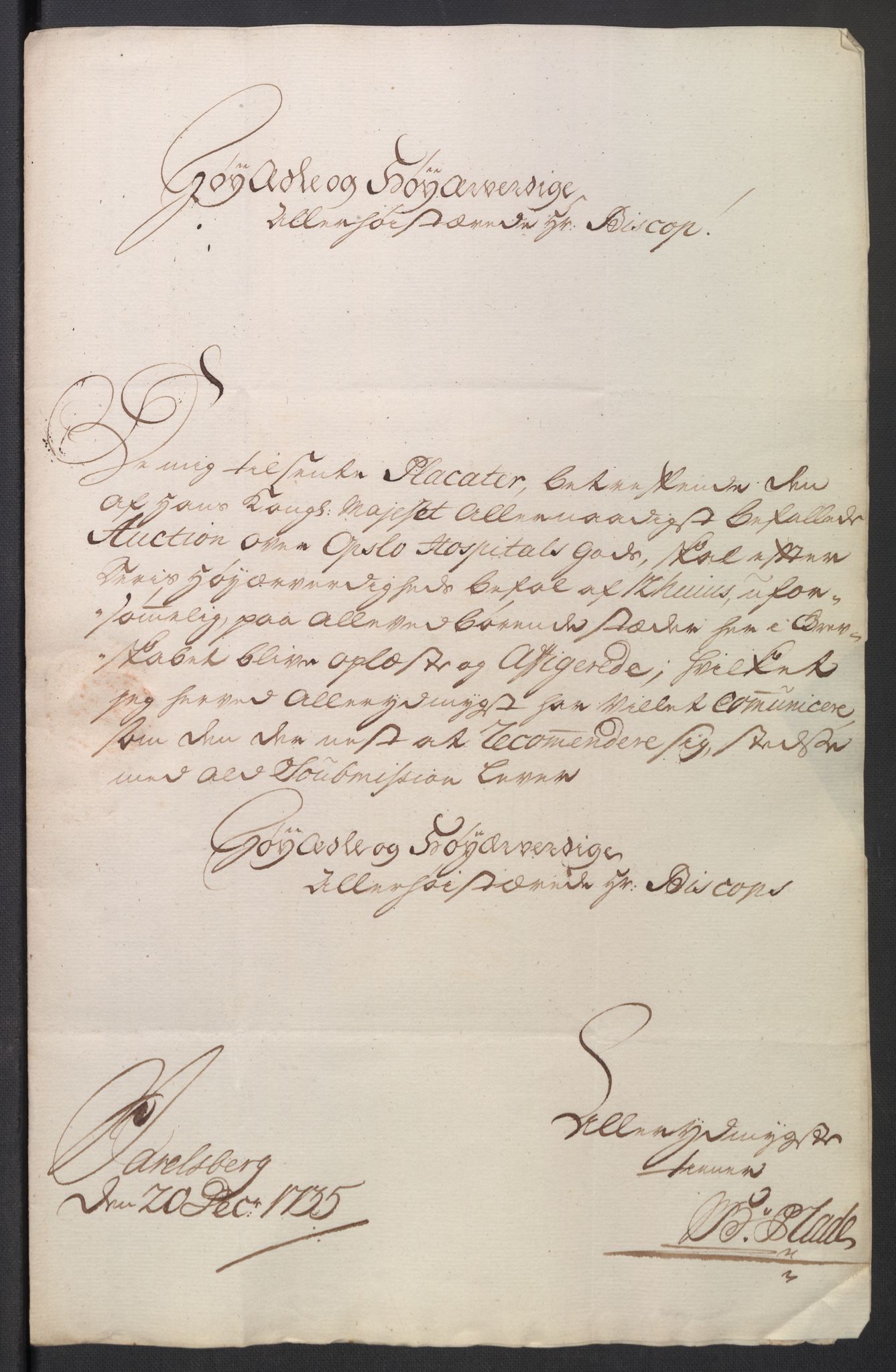 Oslo stiftsdireksjon, AV/SAO-A-11085/K/Kb/L0003/0004: Oslo Hospital / Auksjoner over Hospitalets eiendommer: Korrespondanse, 1735-1736, s. 30