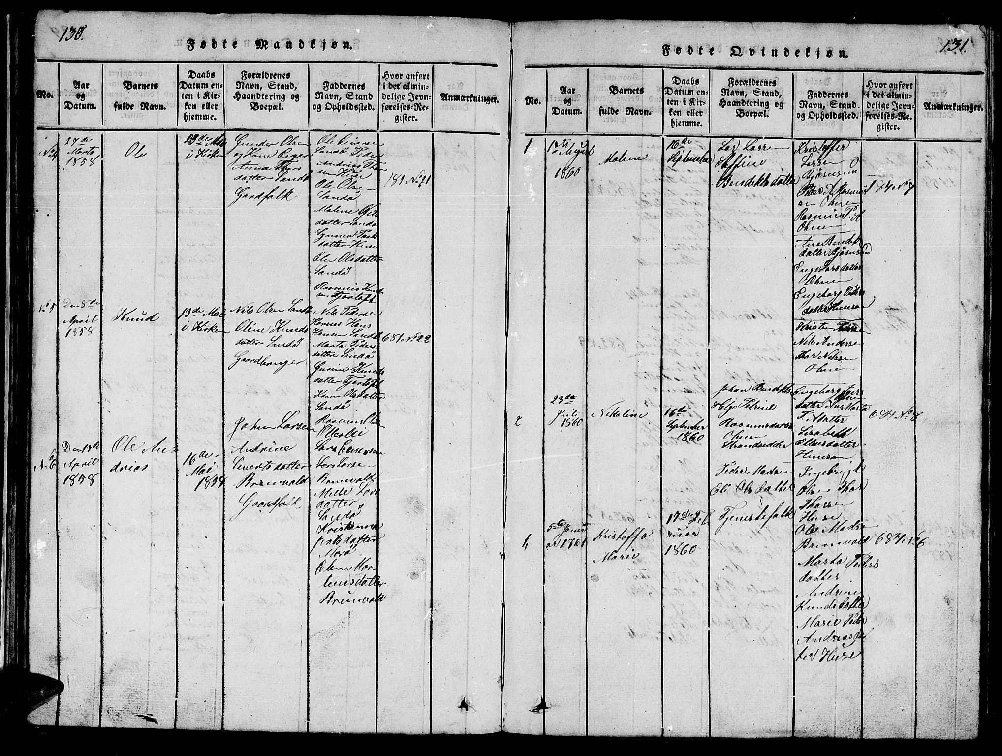 Ministerialprotokoller, klokkerbøker og fødselsregistre - Møre og Romsdal, SAT/A-1454/561/L0731: Klokkerbok nr. 561C01, 1817-1867, s. 130-131