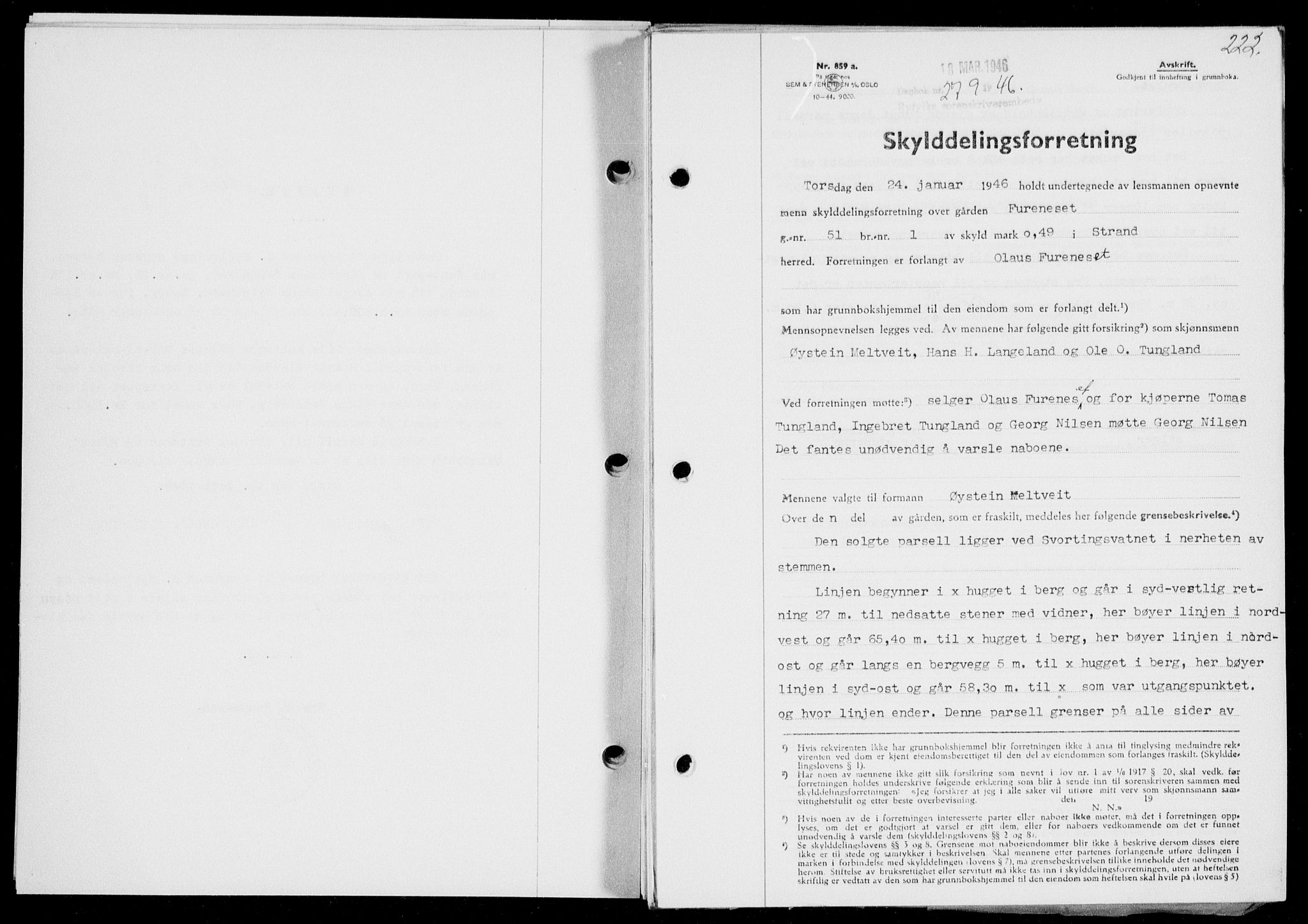 Ryfylke tingrett, SAST/A-100055/001/II/IIB/L0094: Pantebok nr. 73, 1945-1946, Dagboknr: 279/1946