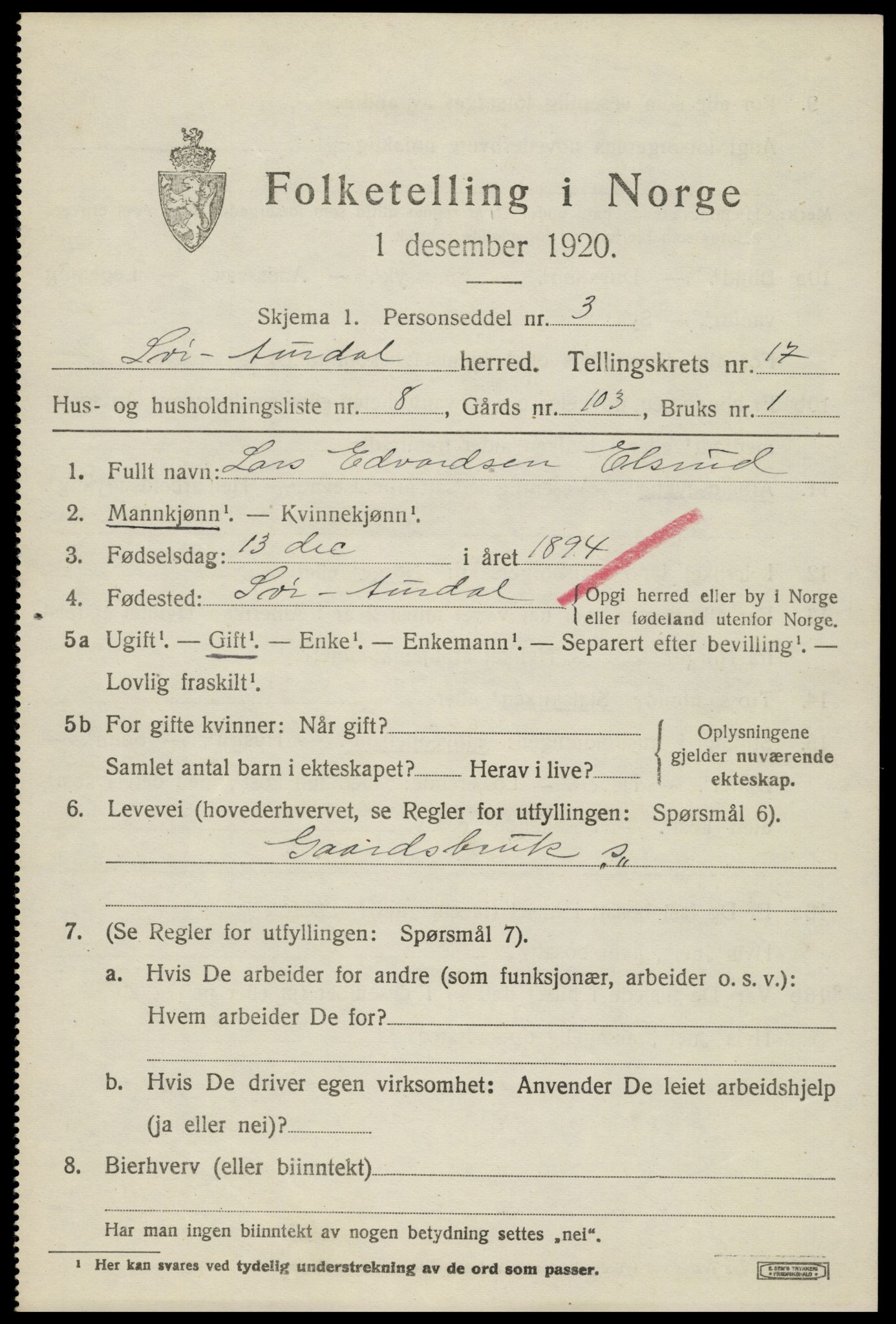 SAH, Folketelling 1920 for 0540 Sør-Aurdal herred, 1920, s. 9879