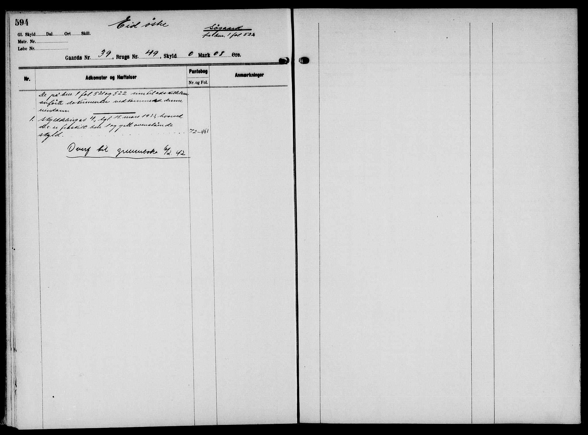 Solør tingrett, AV/SAH-TING-008/H/Ha/Hak/L0002: Panteregister nr. II, 1900-1935, s. 594