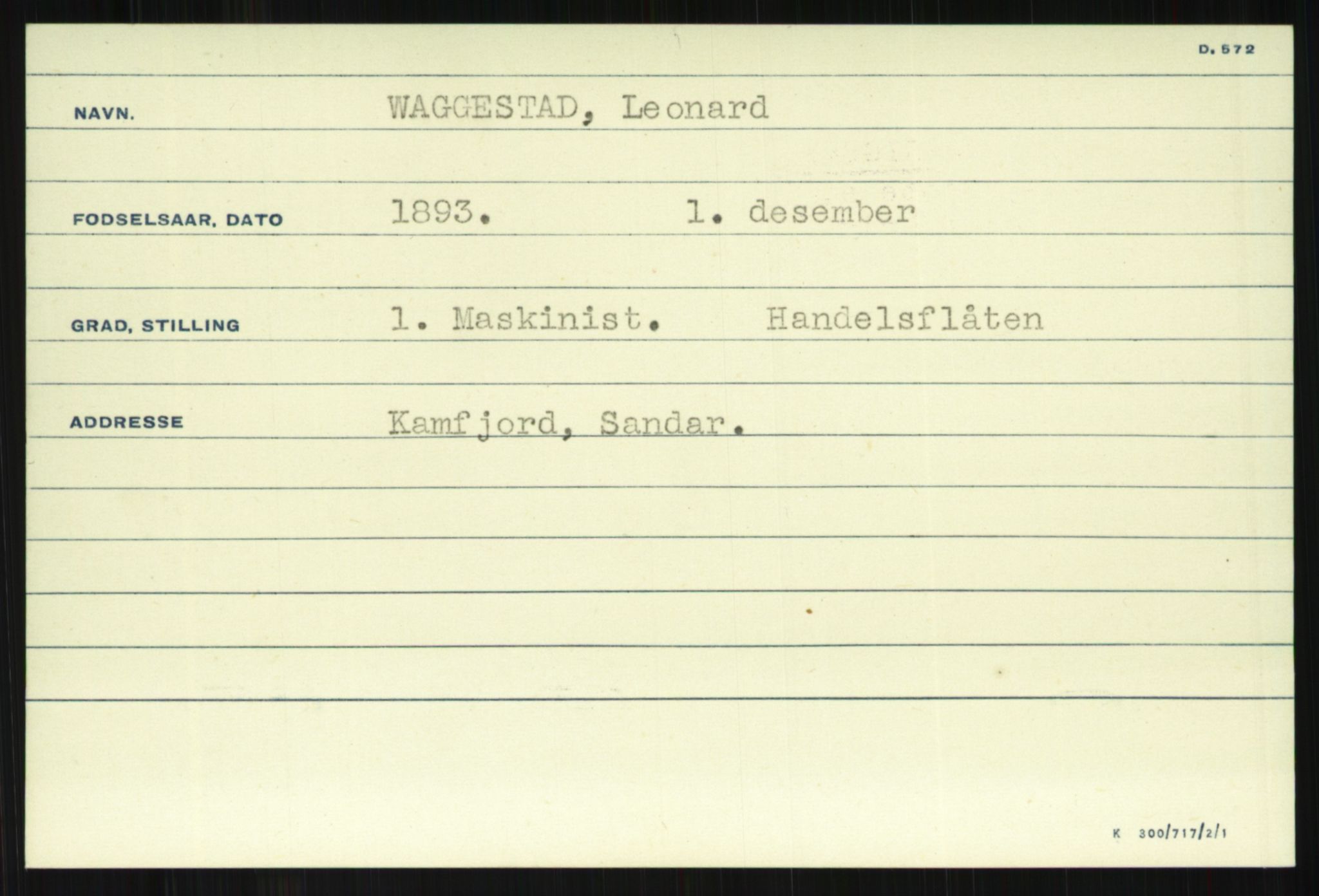 Direktoratet for sjømenn, AV/RA-S-3545/G/Gi/L0009: Kartotek over krigsdekorasjoner tildelt nordmenn under krigen, 1940-1945, s. 1147