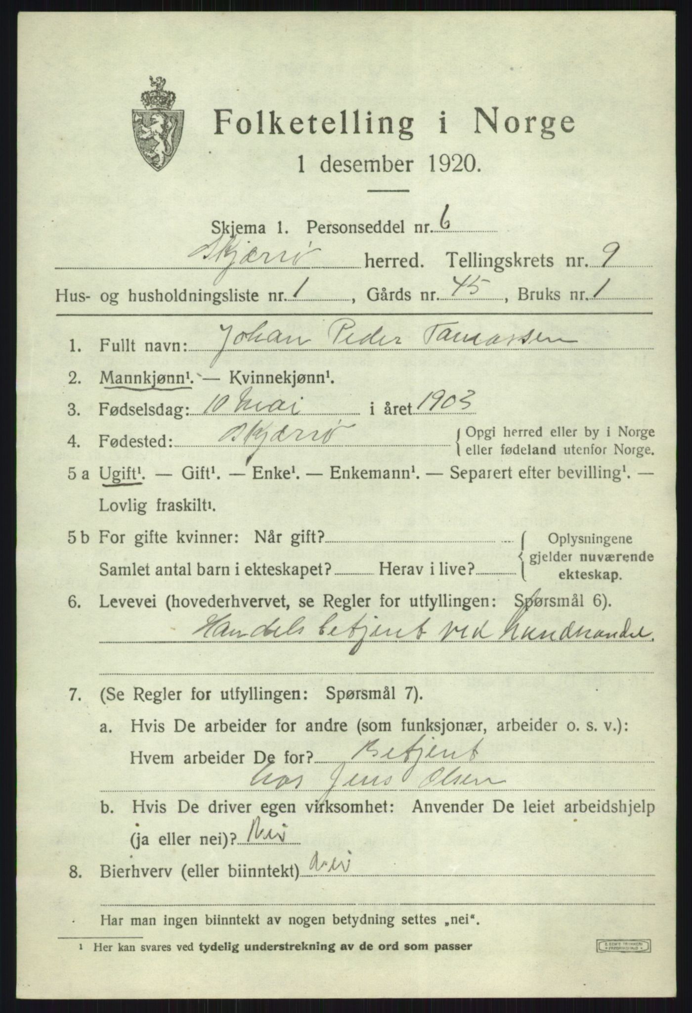 SATØ, Folketelling 1920 for 1941 Skjervøy herred, 1920, s. 5119