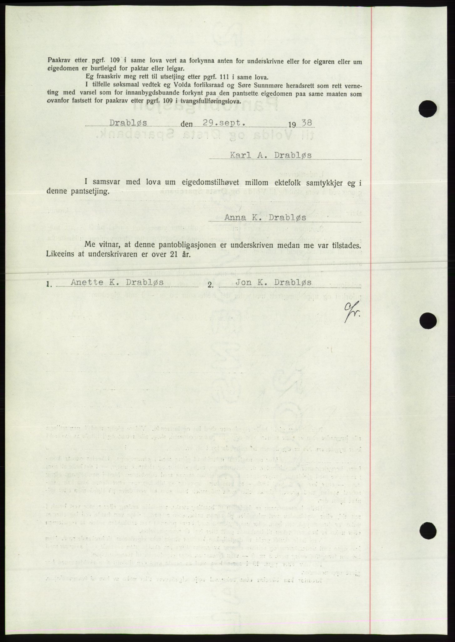 Søre Sunnmøre sorenskriveri, AV/SAT-A-4122/1/2/2C/L0066: Pantebok nr. 60, 1938-1938, Dagboknr: 1703/1938