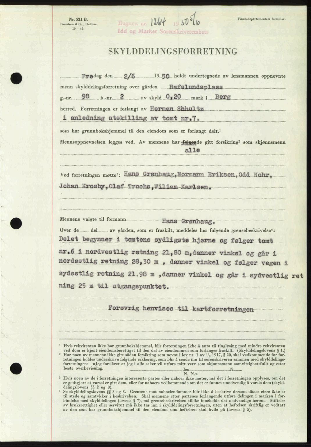 Idd og Marker sorenskriveri, AV/SAO-A-10283/G/Gb/Gbb/L0014: Pantebok nr. A14, 1950-1950, Dagboknr: 1264/1950