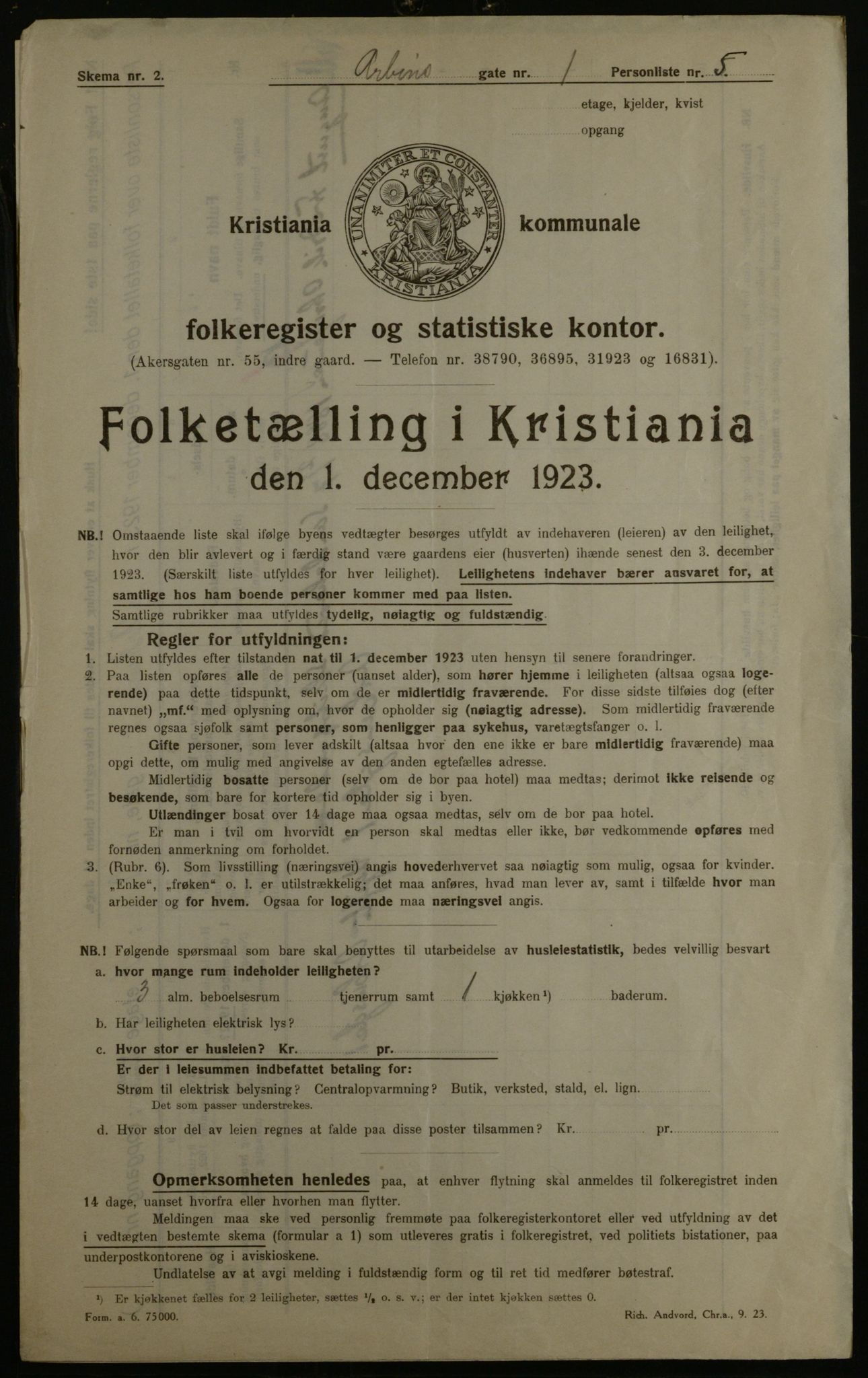 OBA, Kommunal folketelling 1.12.1923 for Kristiania, 1923, s. 1743