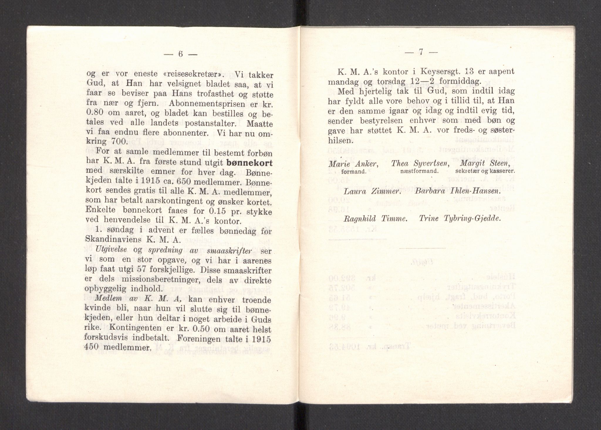 Kvinnelige Misjonsarbeidere, AV/RA-PA-0699/F/Fa/L0001/0007: -- / Årsmeldinger, trykte, 1906-1915