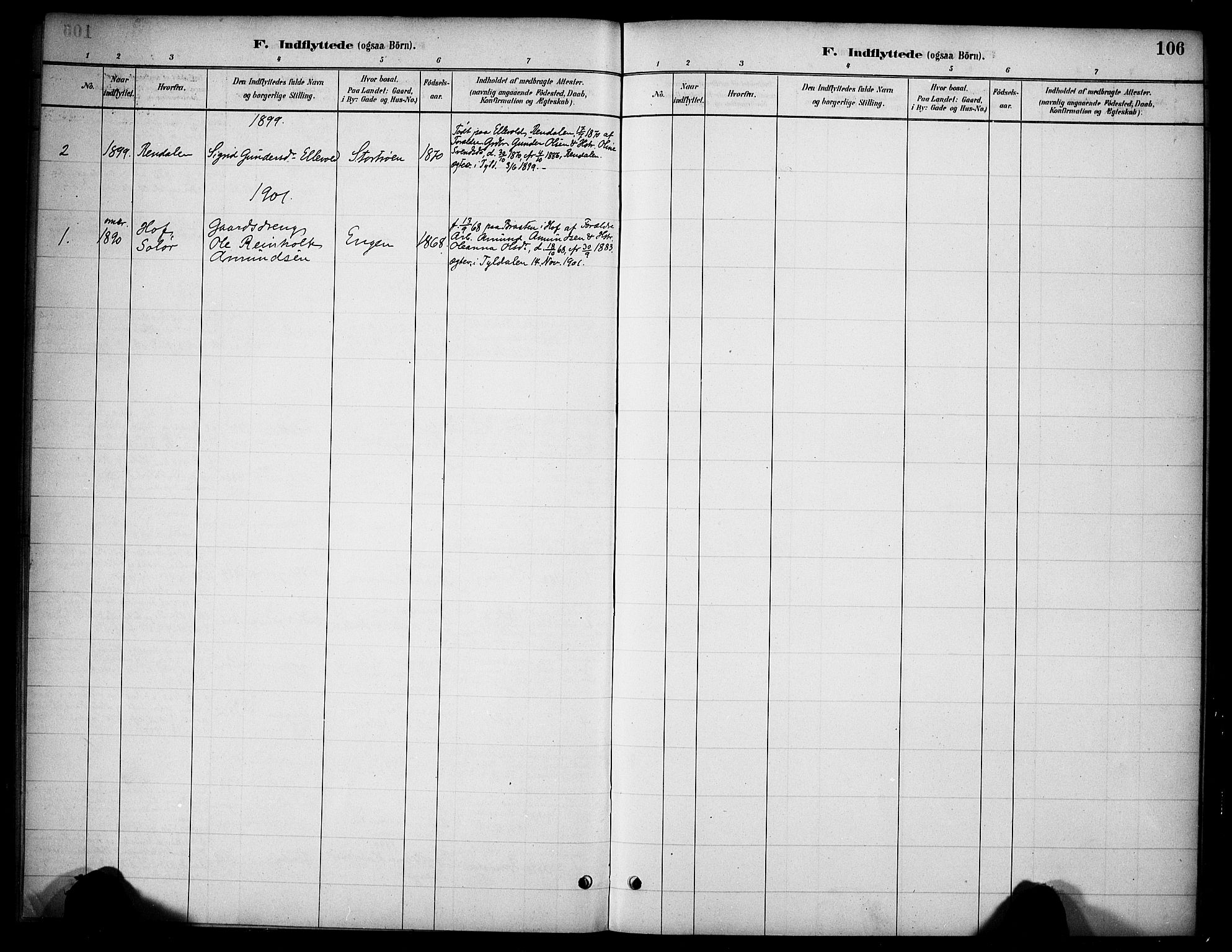 Tynset prestekontor, AV/SAH-PREST-058/H/Ha/Haa/L0023: Ministerialbok nr. 23, 1880-1901, s. 106