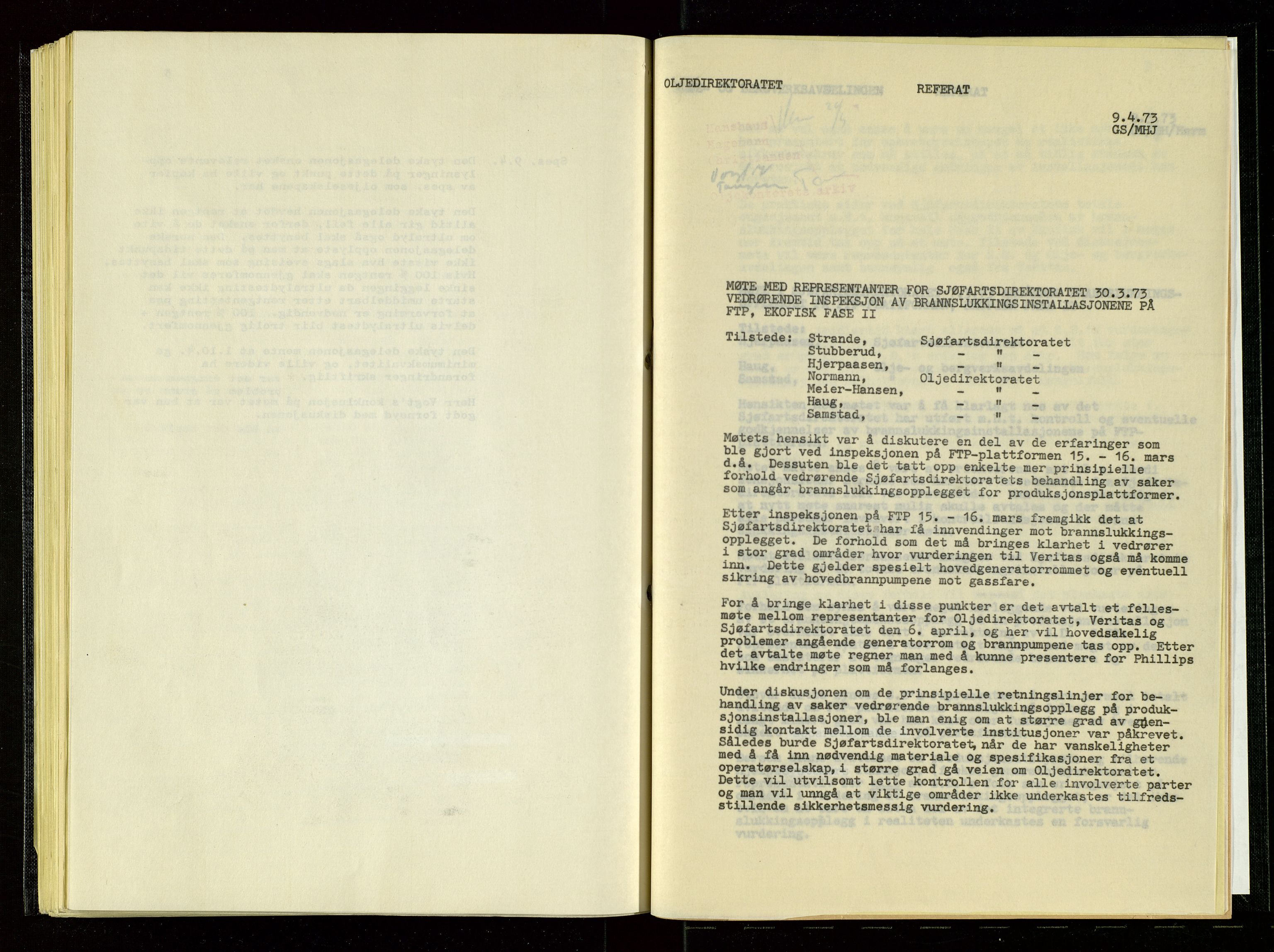 Oljedirektoratet, SAST/A-101366/Aa/L0001: Referatprotokoller, 1973