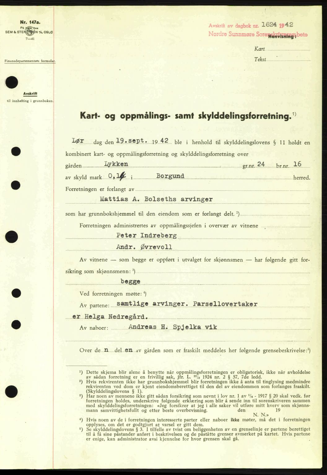 Nordre Sunnmøre sorenskriveri, SAT/A-0006/1/2/2C/2Ca: Pantebok nr. A14, 1942-1942, Dagboknr: 1624/1942
