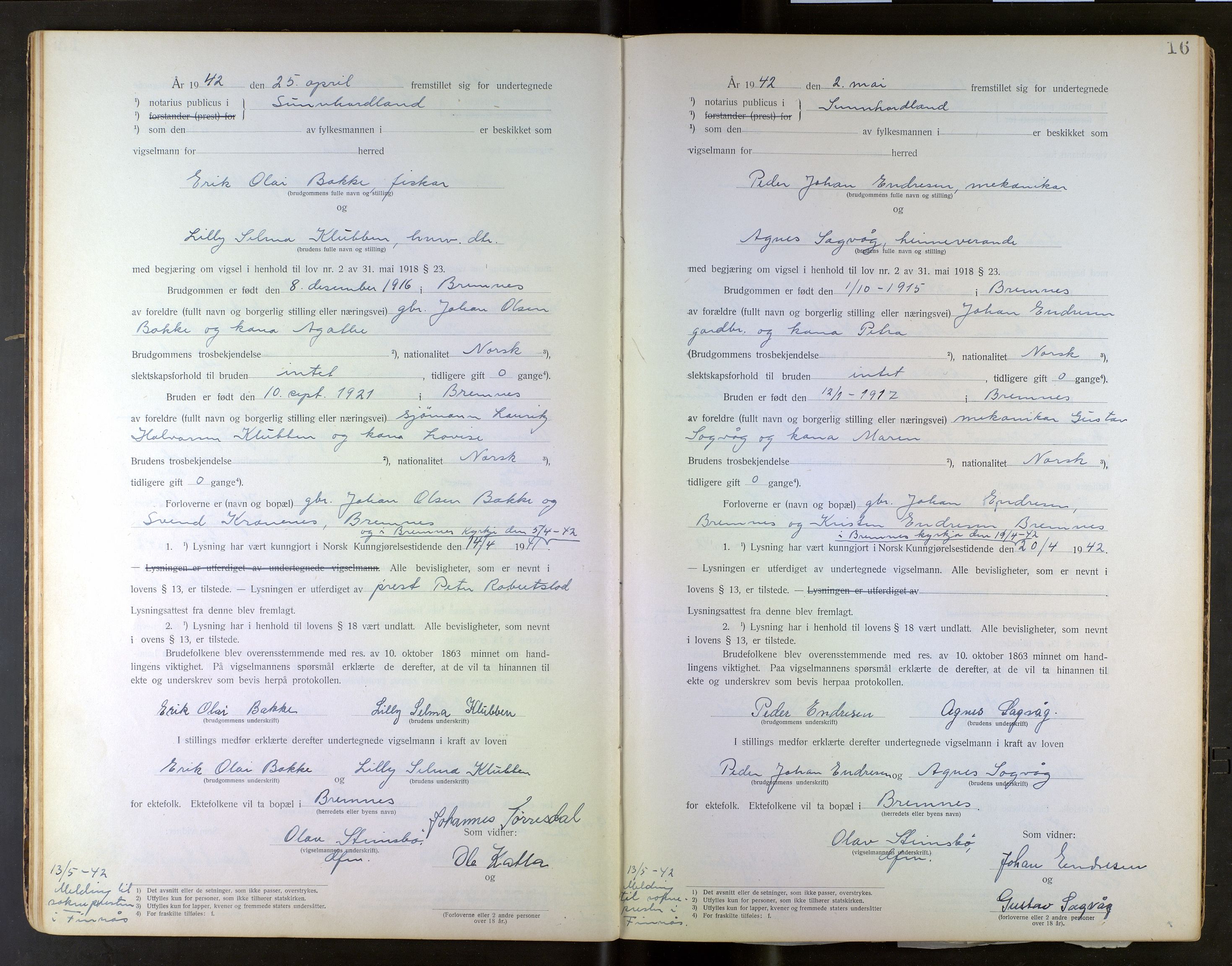 Sunnhordland sorenskrivar, AV/SAB-A-2401/2/I/Ia/L0001: Vigselsbok, 1925-1943, s. 15b-16a
