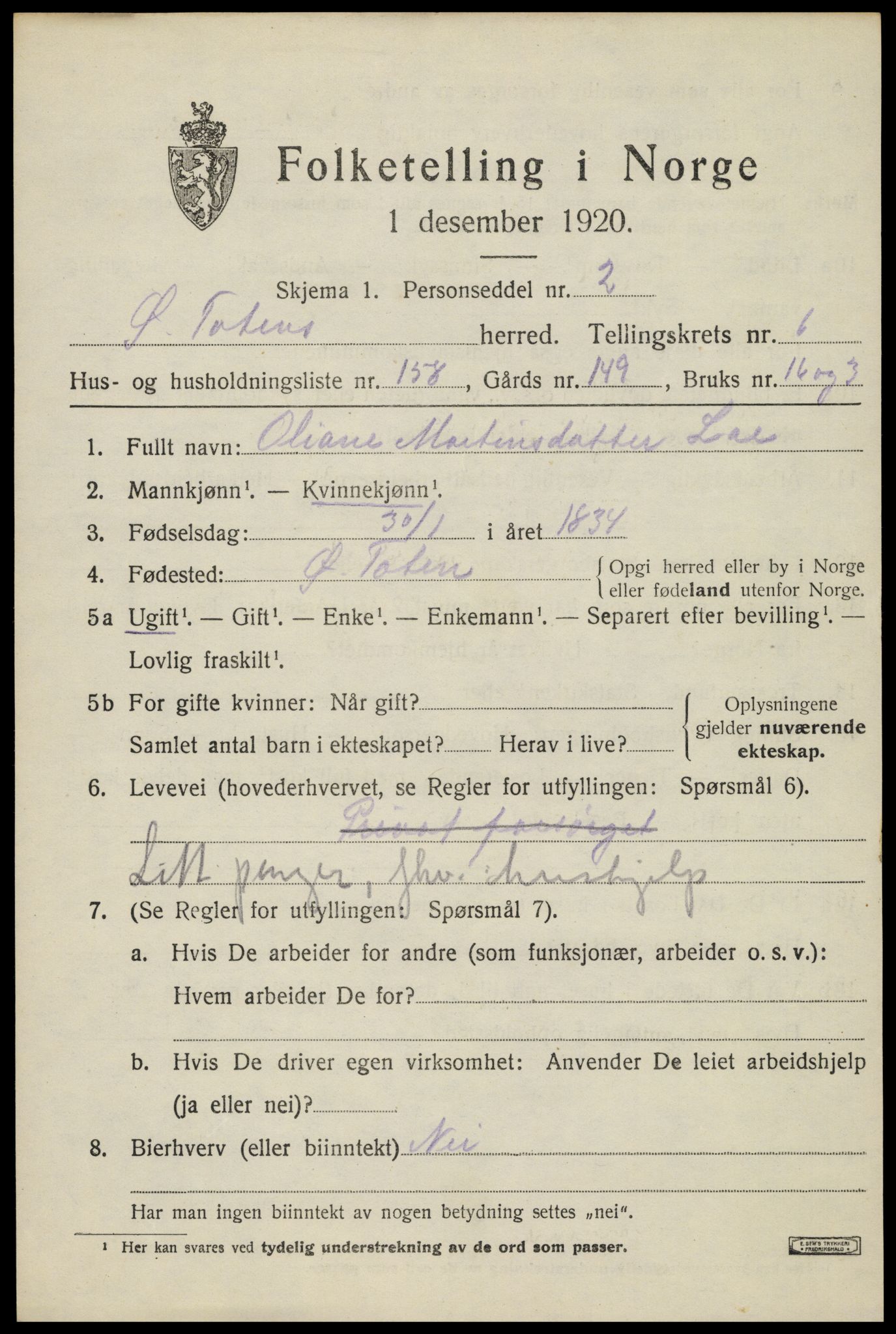 SAH, Folketelling 1920 for 0528 Østre Toten herred, 1920, s. 14980