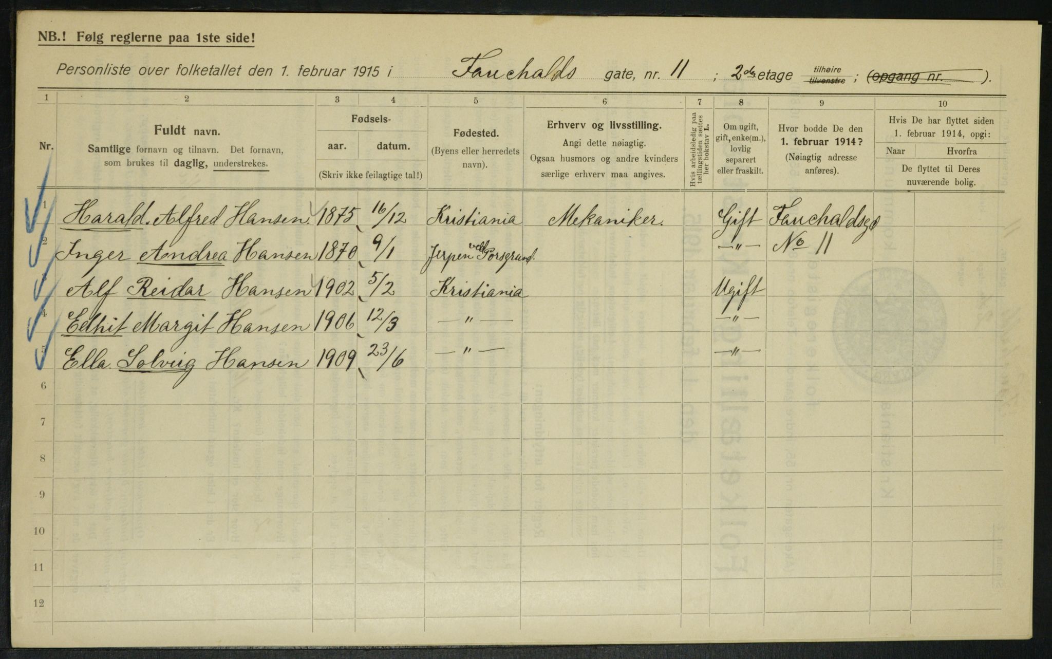 OBA, Kommunal folketelling 1.2.1915 for Kristiania, 1915, s. 23514