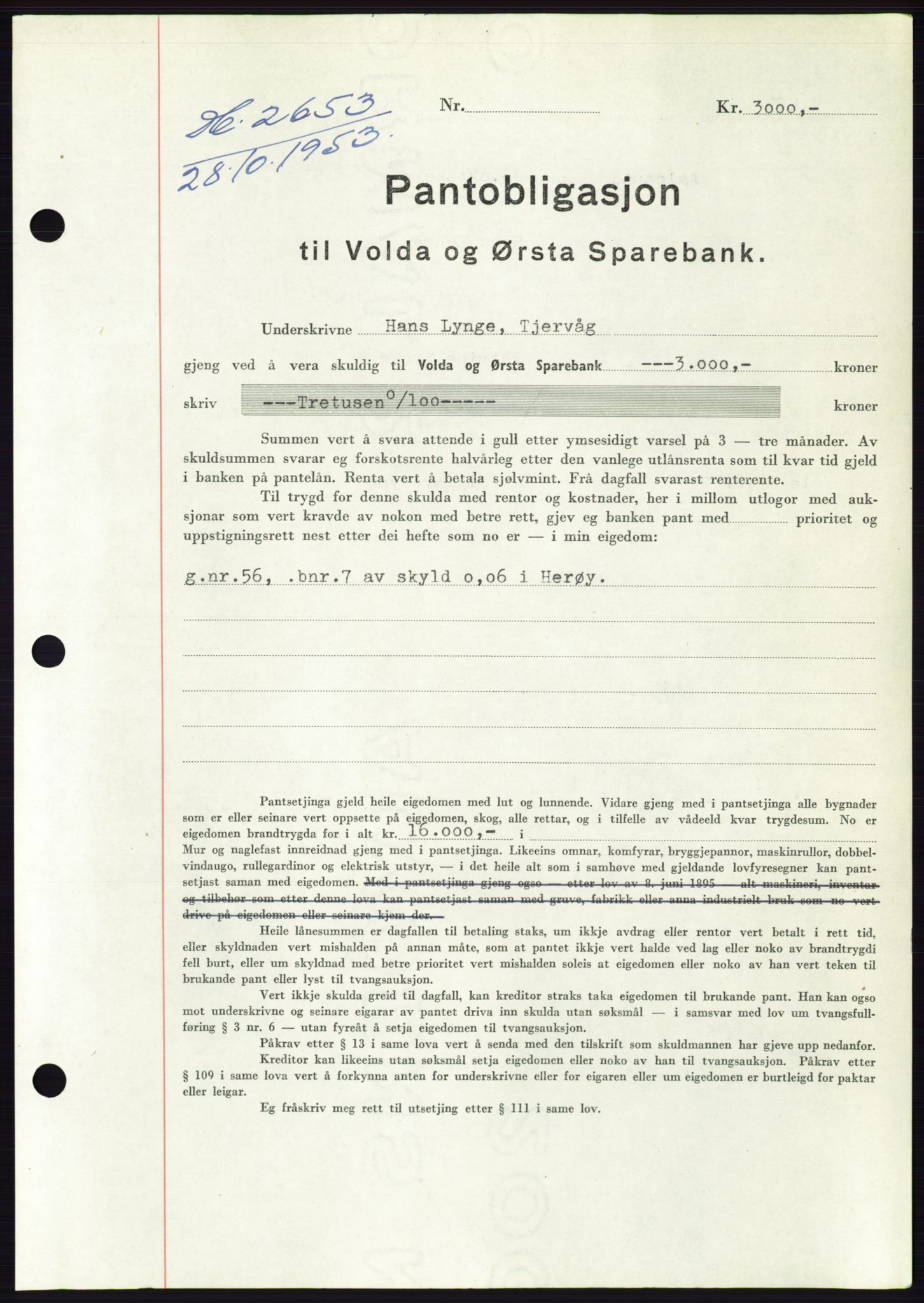 Søre Sunnmøre sorenskriveri, AV/SAT-A-4122/1/2/2C/L0124: Pantebok nr. 12B, 1953-1954, Dagboknr: 2653/1953