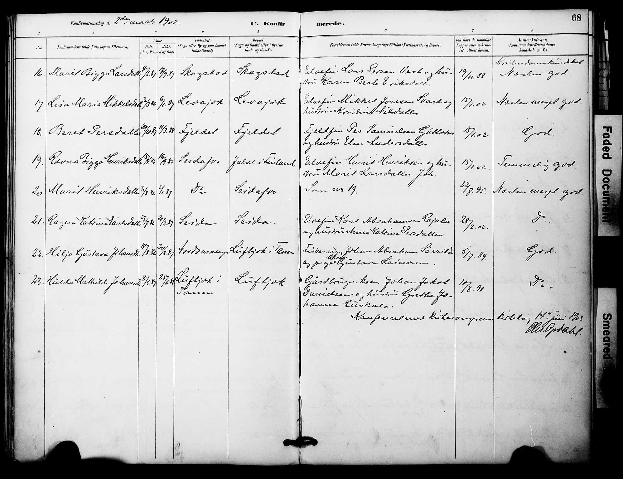 Nesseby sokneprestkontor, AV/SATØ-S-1330/H/Ha/L0005kirke: Ministerialbok nr. 5, 1885-1906, s. 68