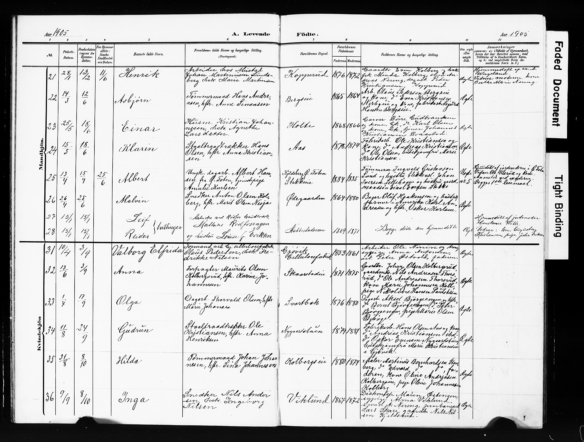 Vardal prestekontor, AV/SAH-PREST-100/H/Ha/Hab/L0013: Klokkerbok nr. 13, 1904-1915