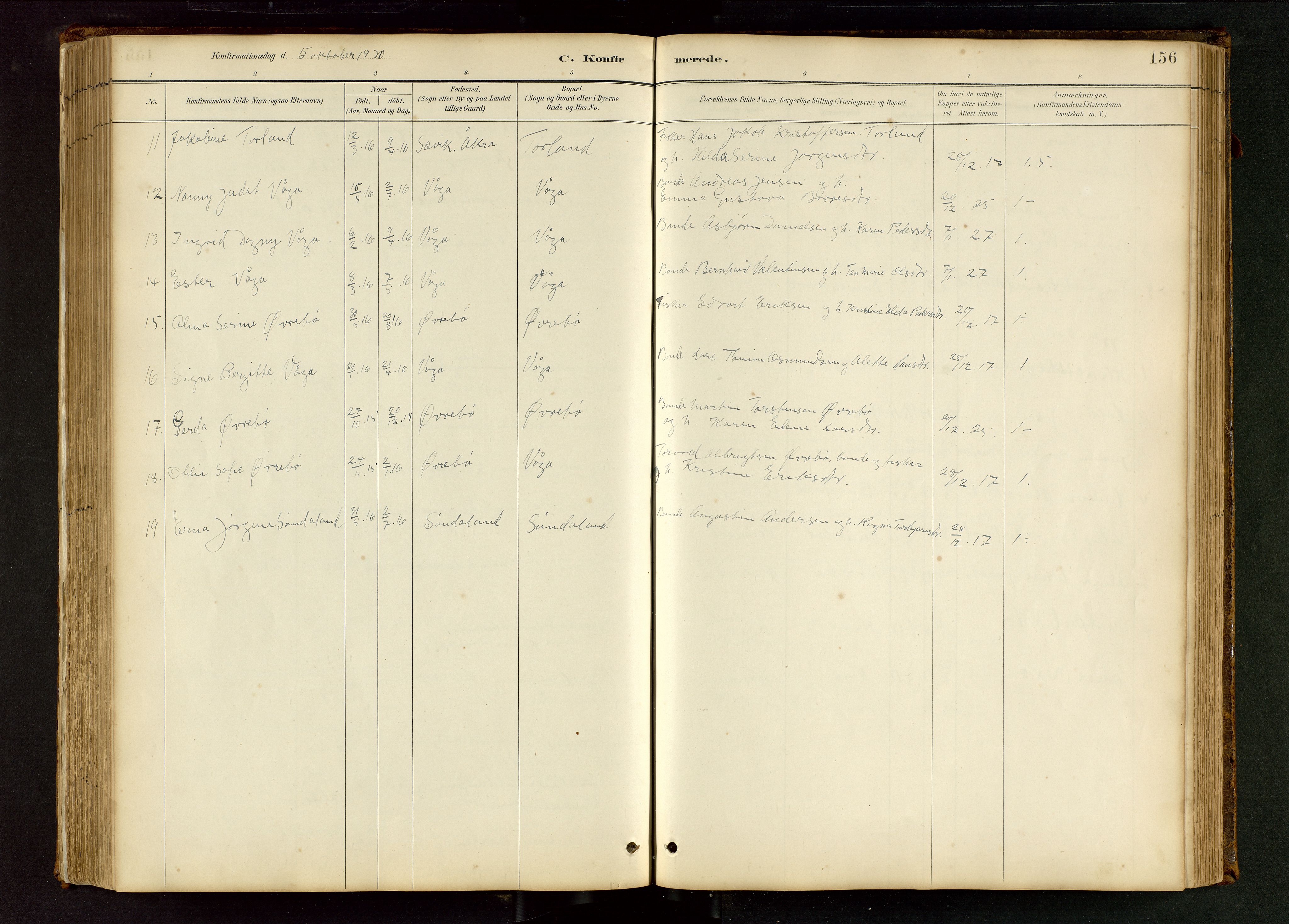 Tysvær sokneprestkontor, AV/SAST-A -101864/H/Ha/Hab/L0005: Klokkerbok nr. B 5, 1887-1947, s. 156