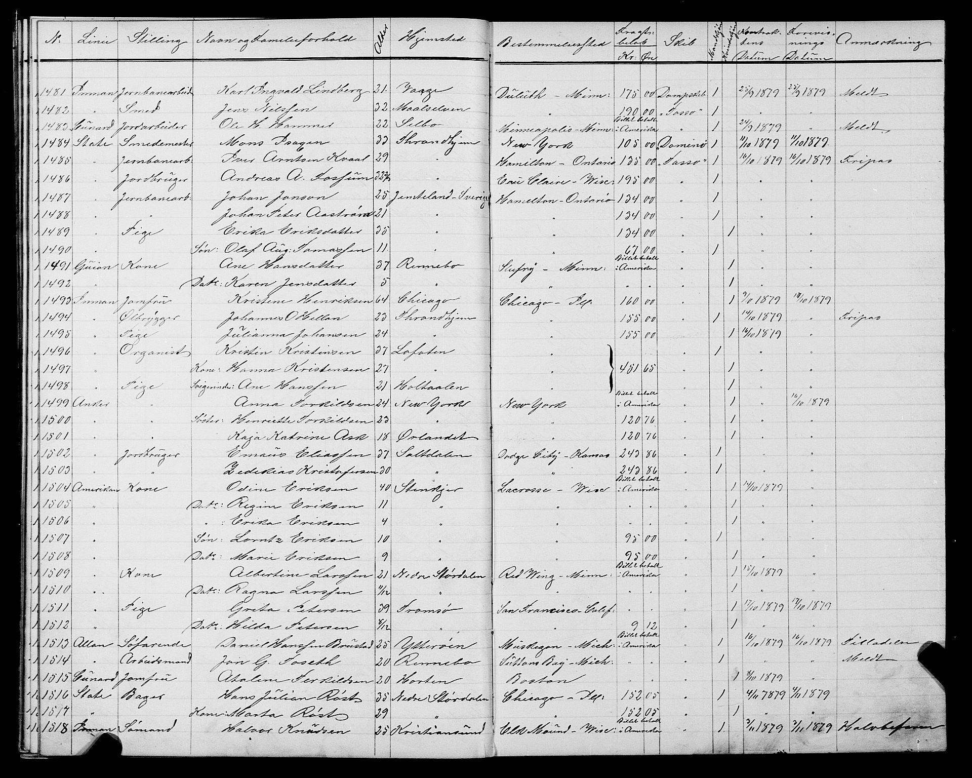 Trondheim politikammer, AV/SAT-A-1887/1/32/L0004: Emigrantprotokoll IV, 1878-1880